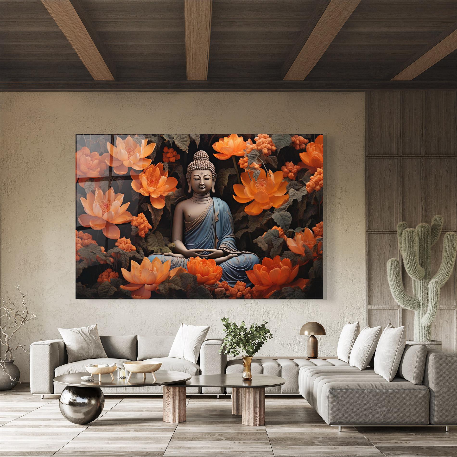 Glasbild Big Flower Buddha mockup 8