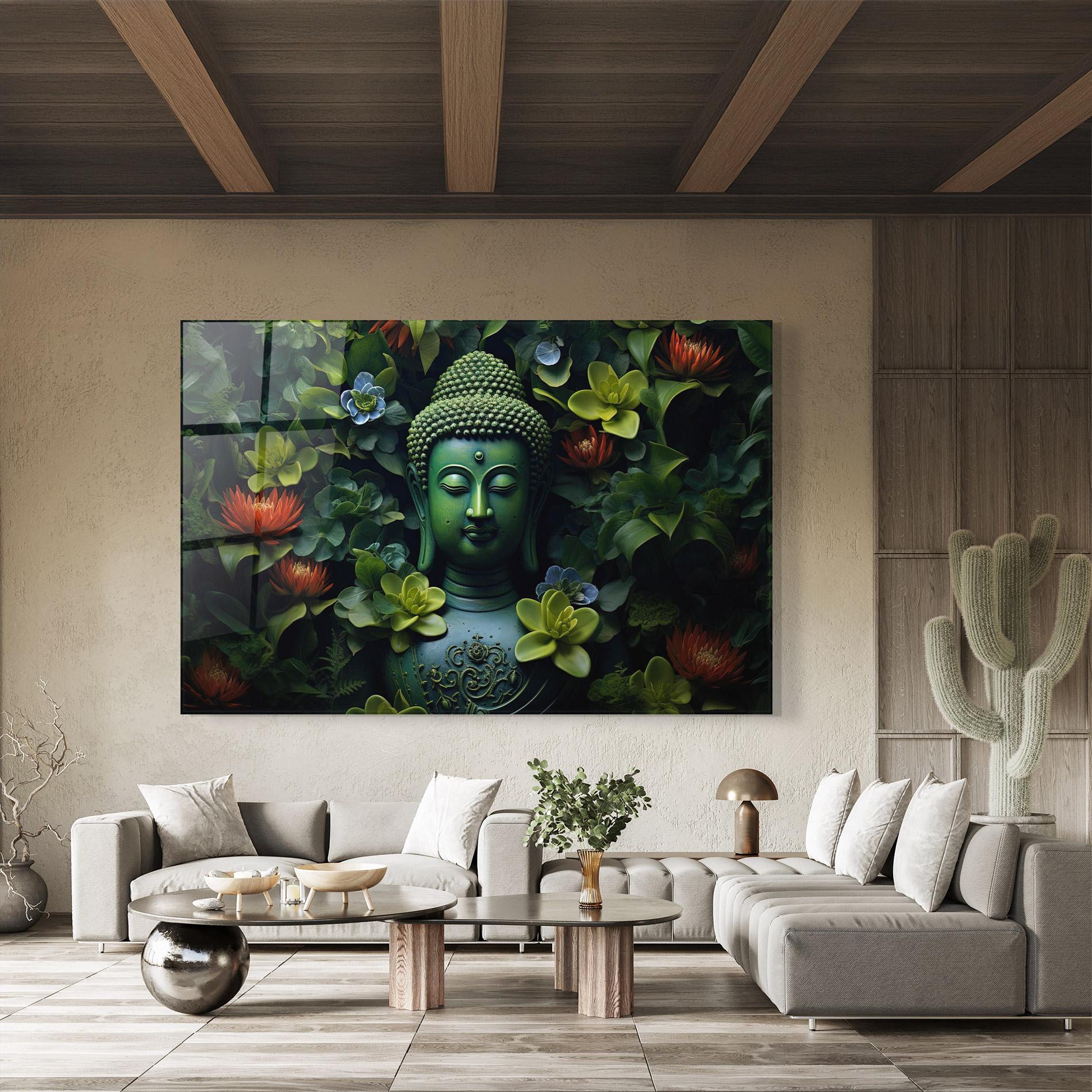 Glasbild Blue Light Buddha mockup 8