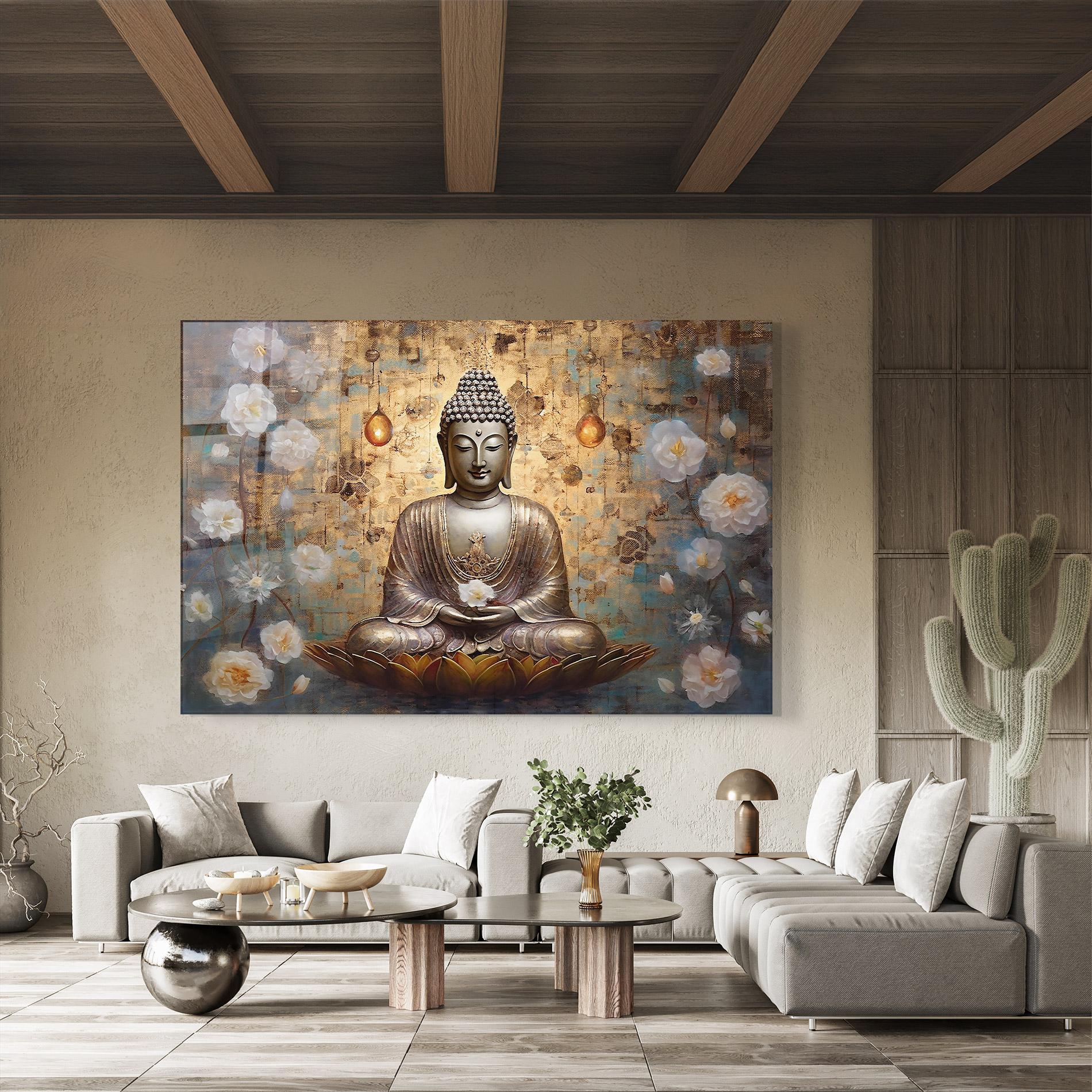 Glasbild Buddha Meditation Art mockup 8