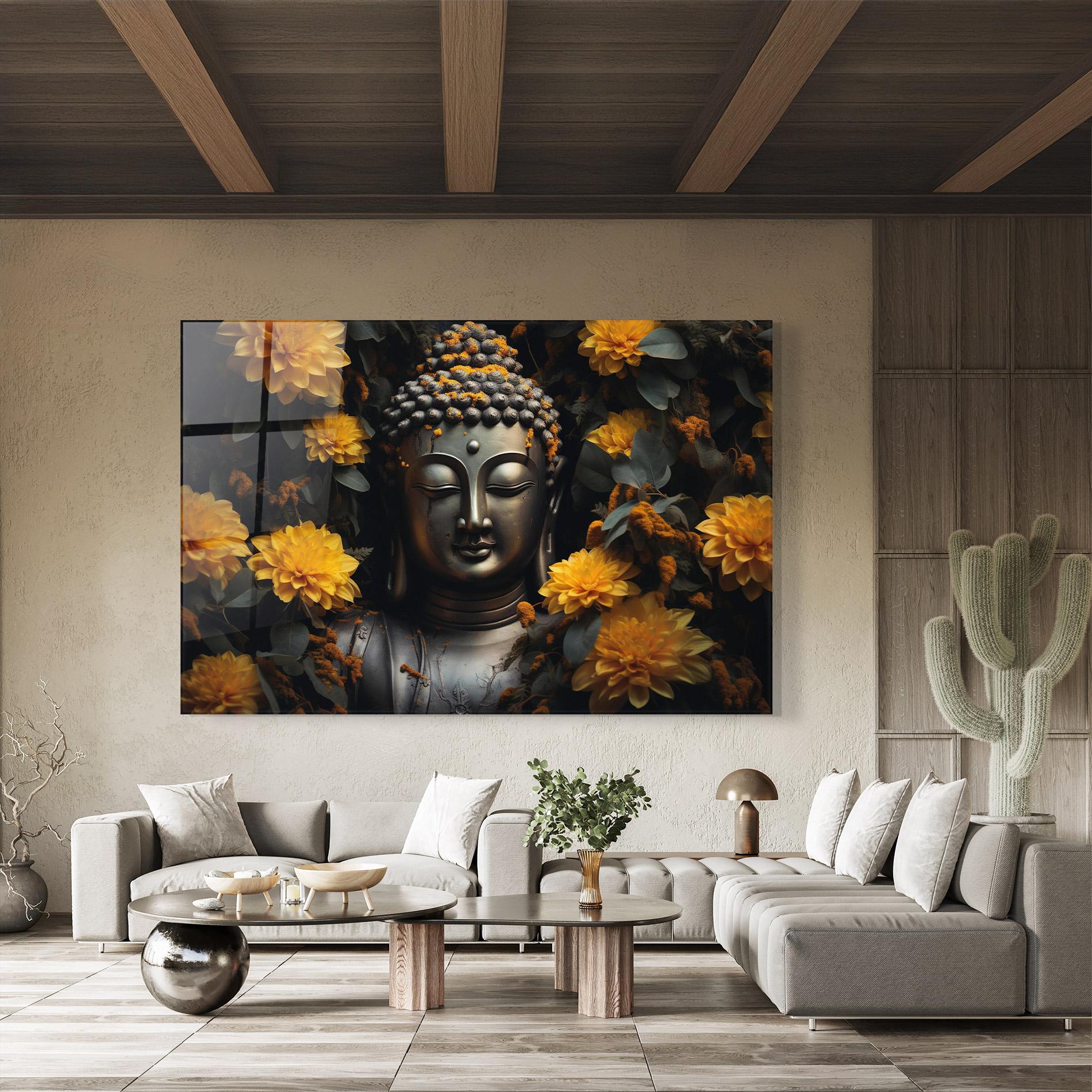 Glasbild Buddha Peace Statue mockup 8