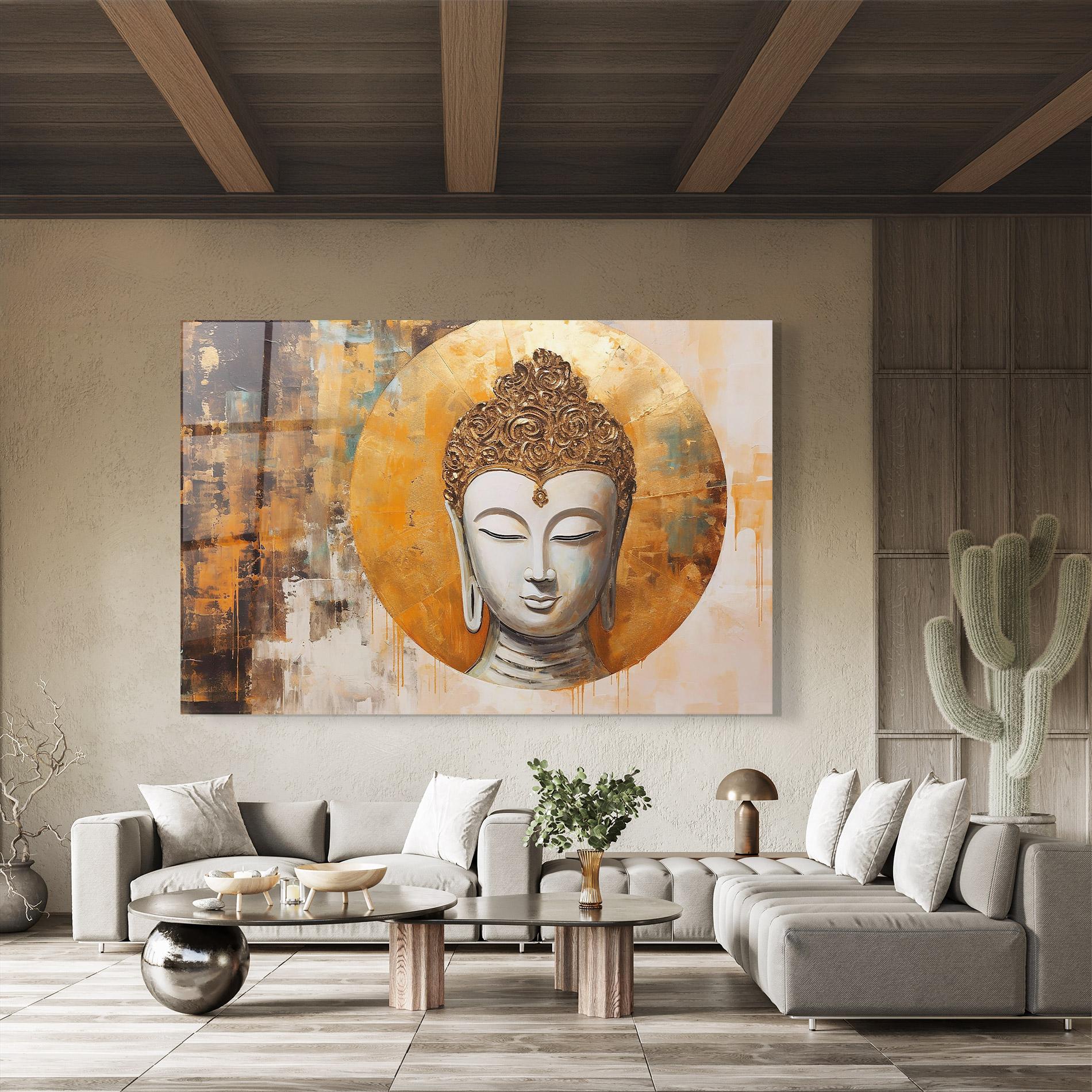 Glasbild Cream Circle Buddha mockup 8