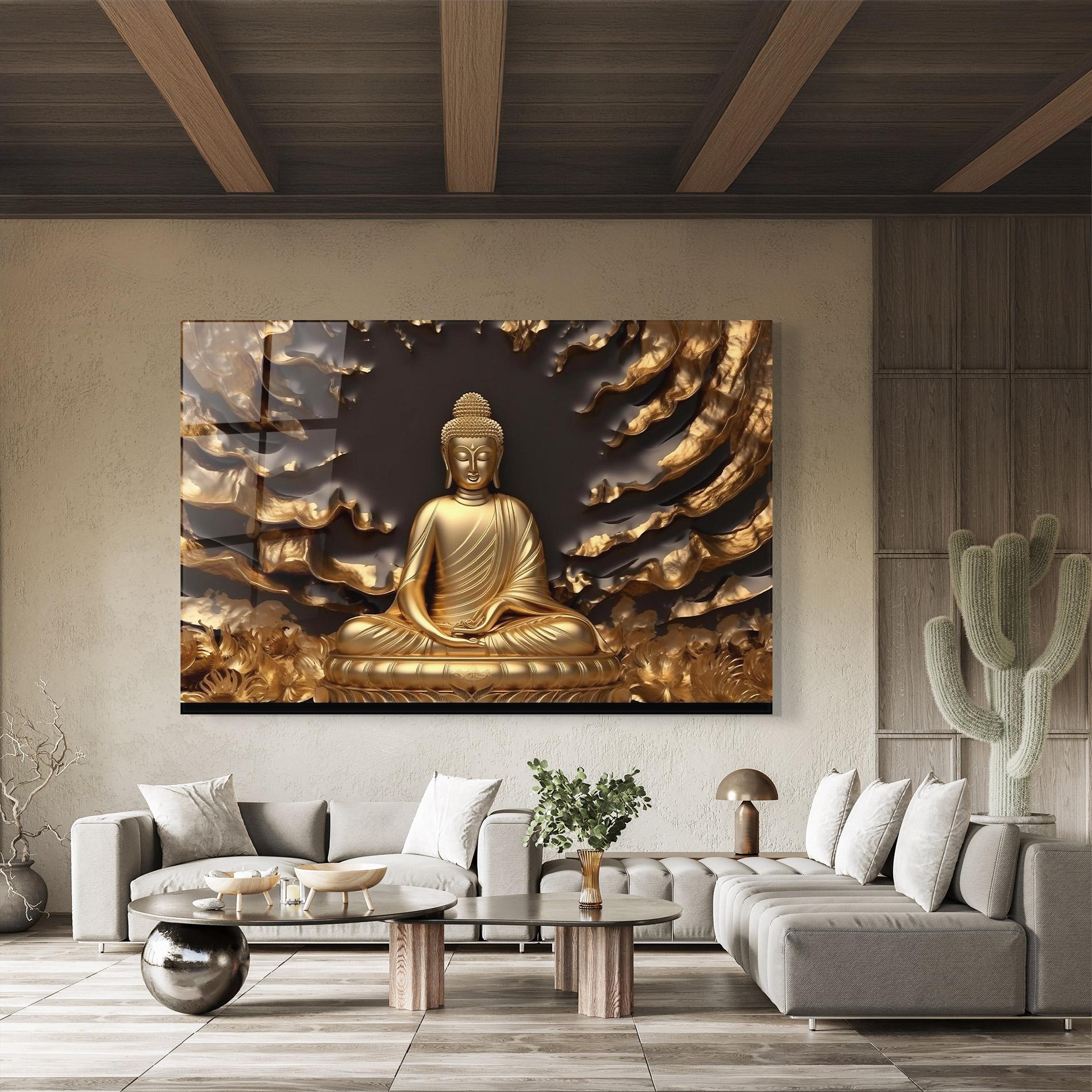 Glasbild Gold 3d Buddha mockup 8