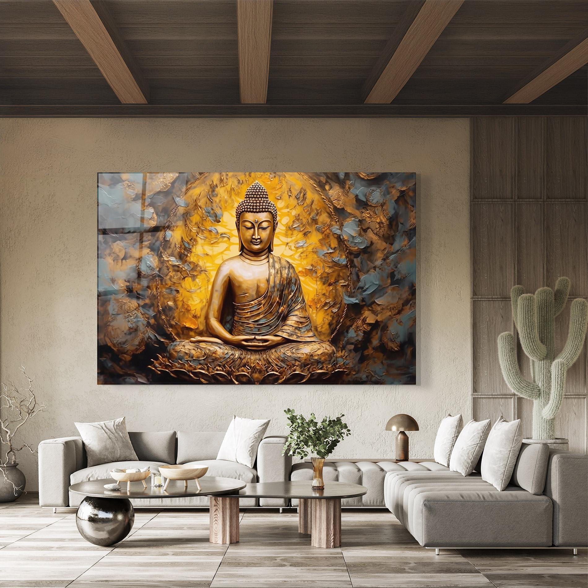 Glasbild Gold Grey Buddha mockup 8