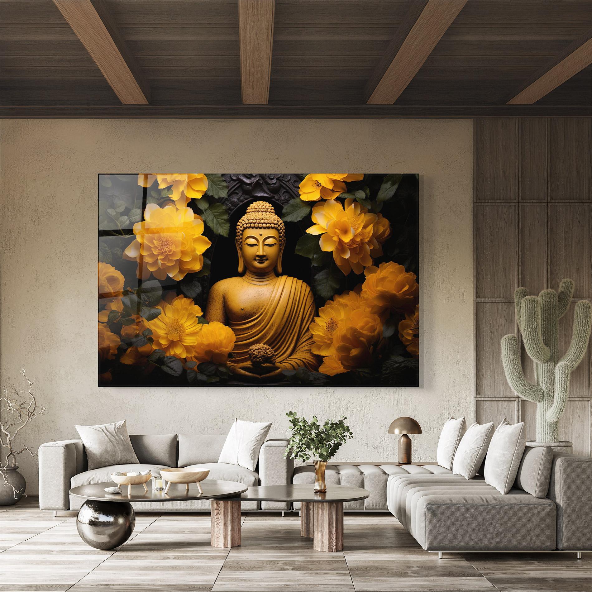 Glasbild Vecteezy_buddha Statue Surrounded By Yellow Flowers Ai Generated_27745002_860 mockup 8
