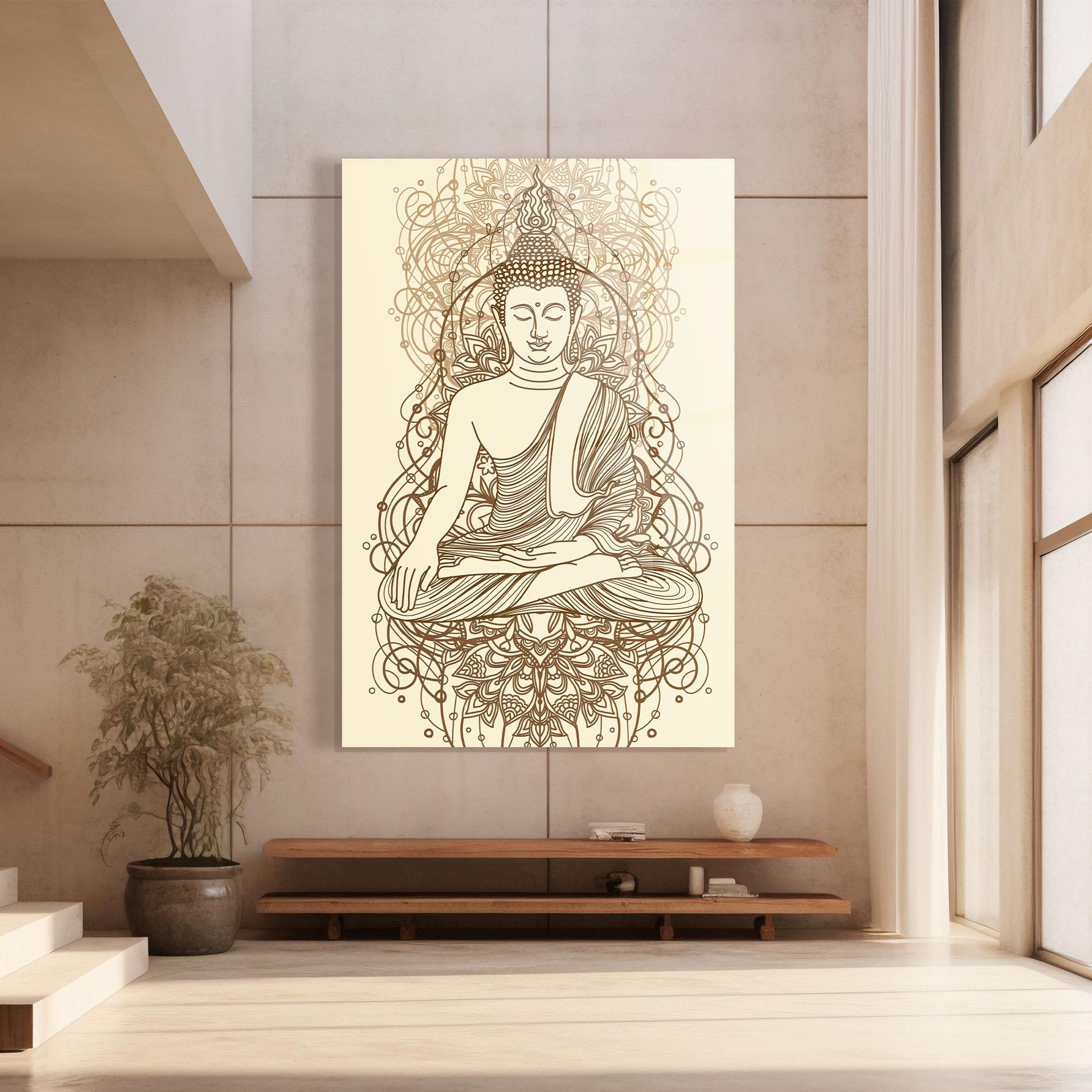 Glasbild Brown Line Buddha mockup 8