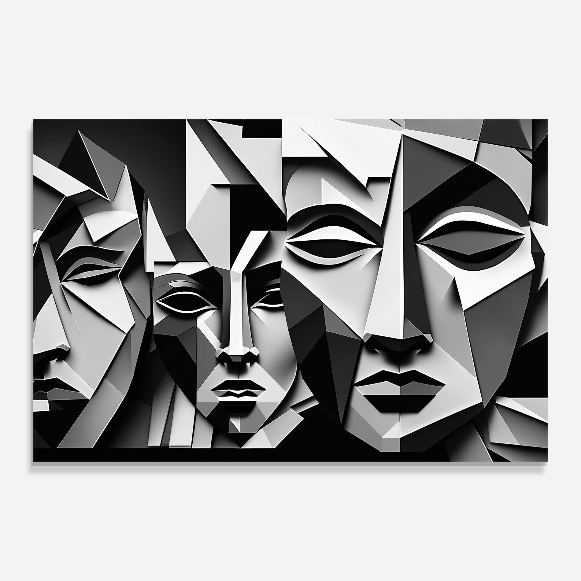 Glasbild Grey Faces Collage mockup 0