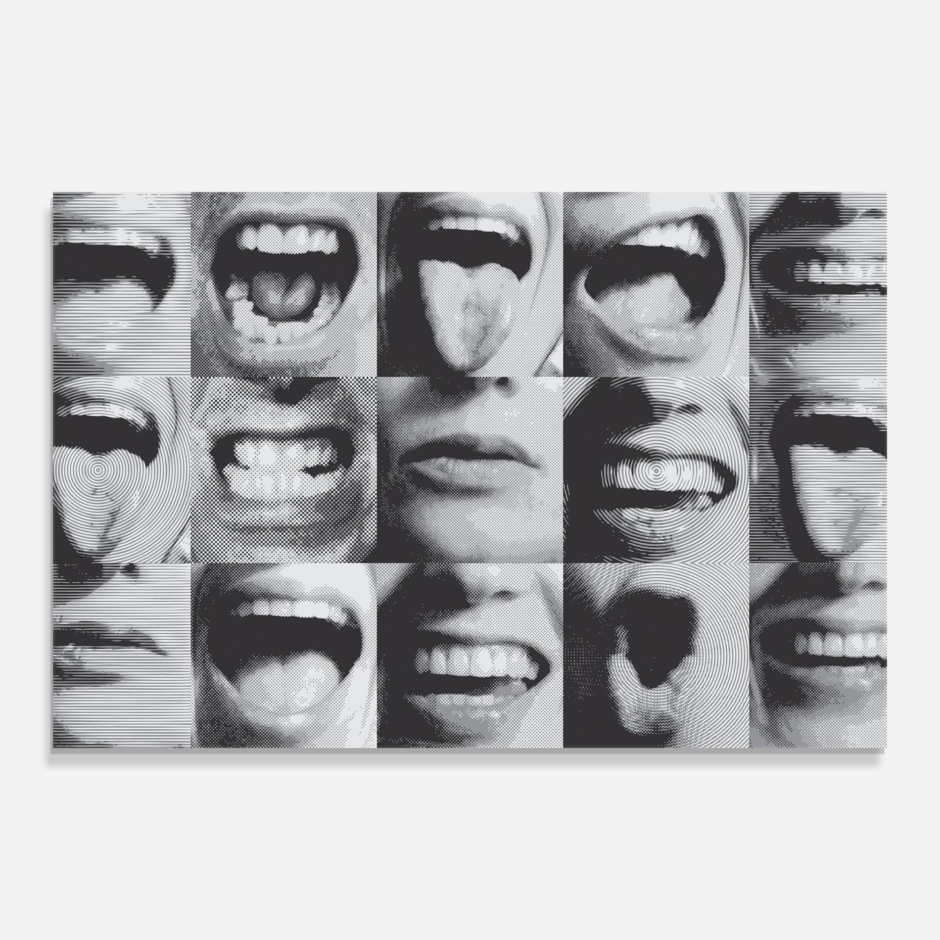 Glasbild Grey Mouth Collage mockup 0