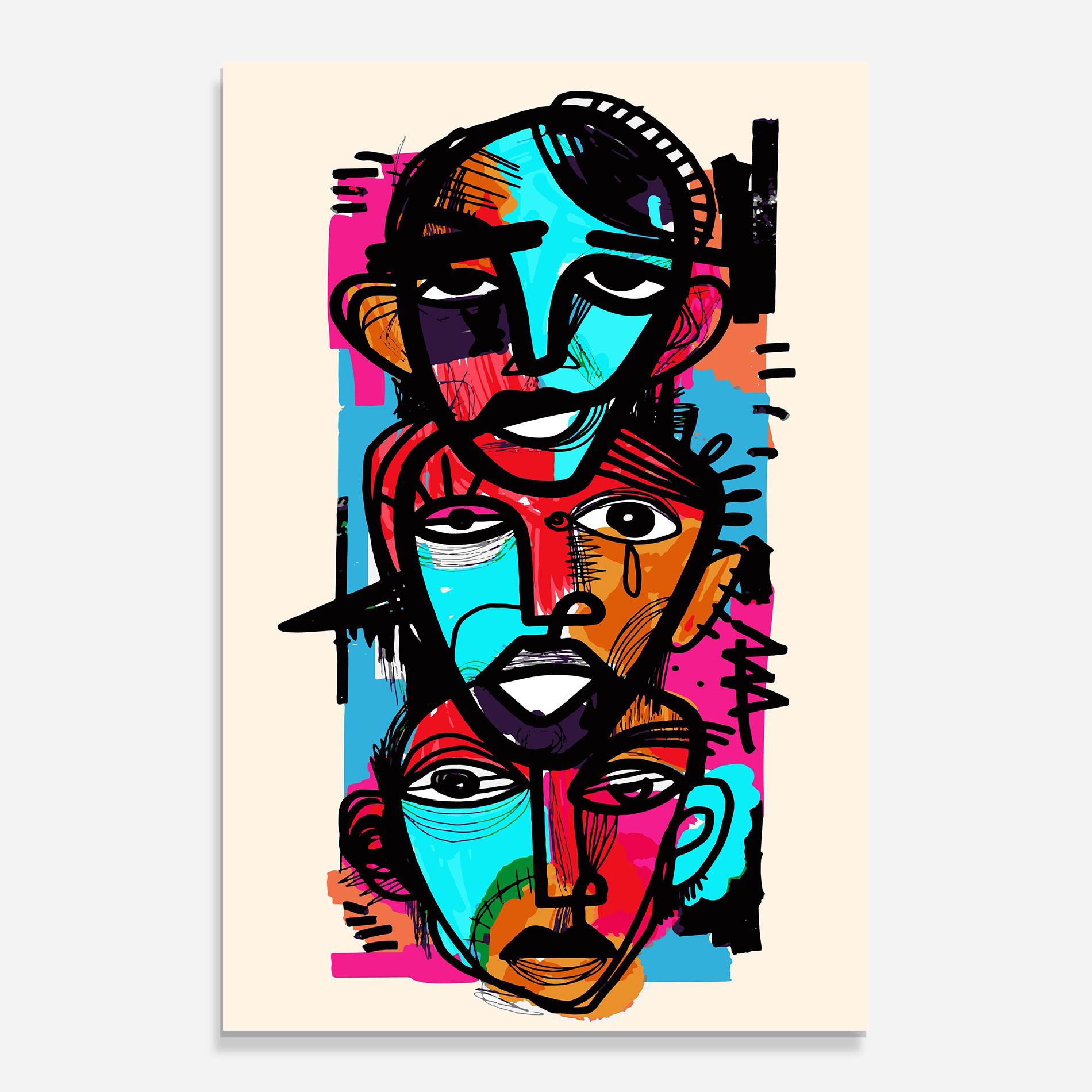 Glasbild Blue Orange Faces mockup 0