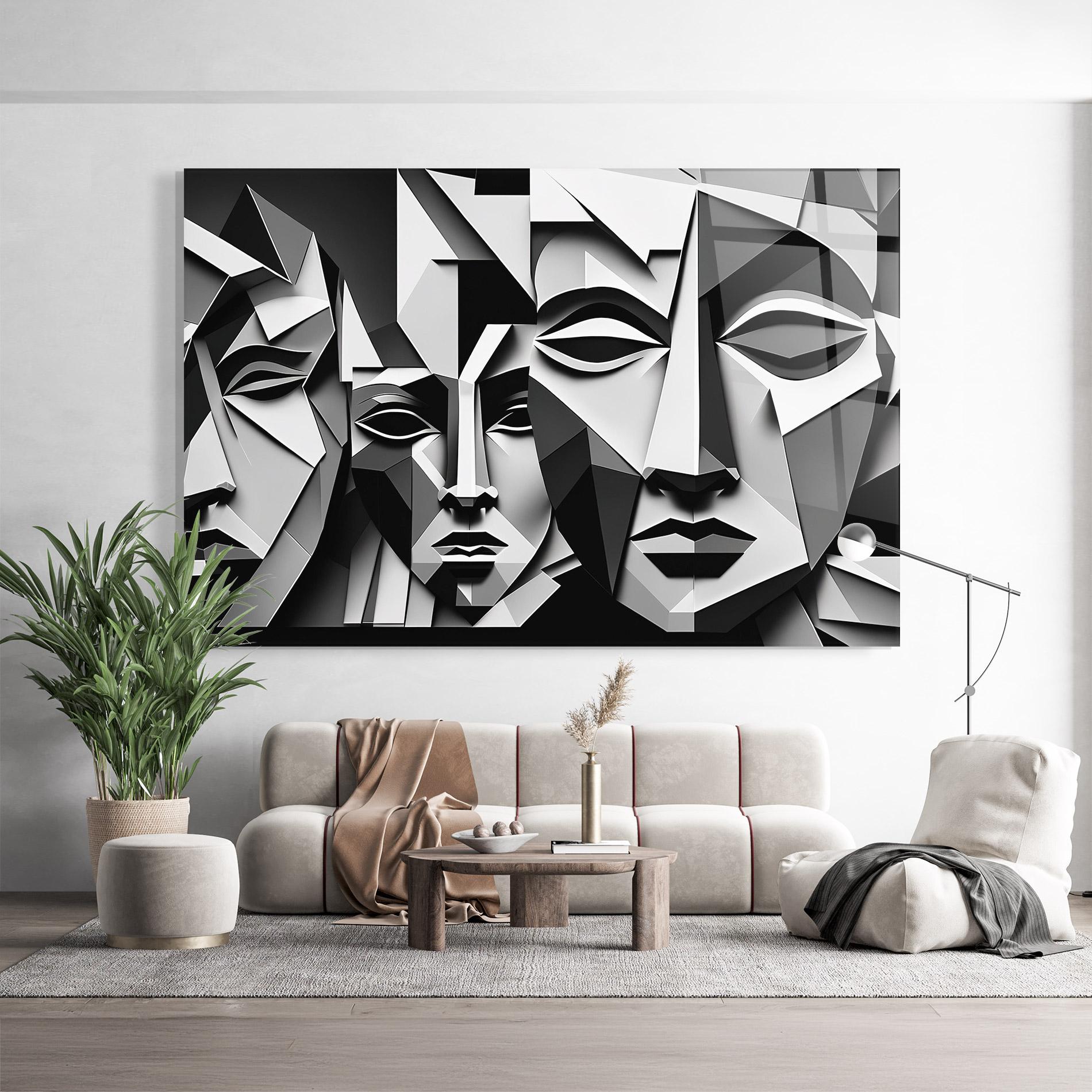 Glasbild Grey Faces Collage mockup 9