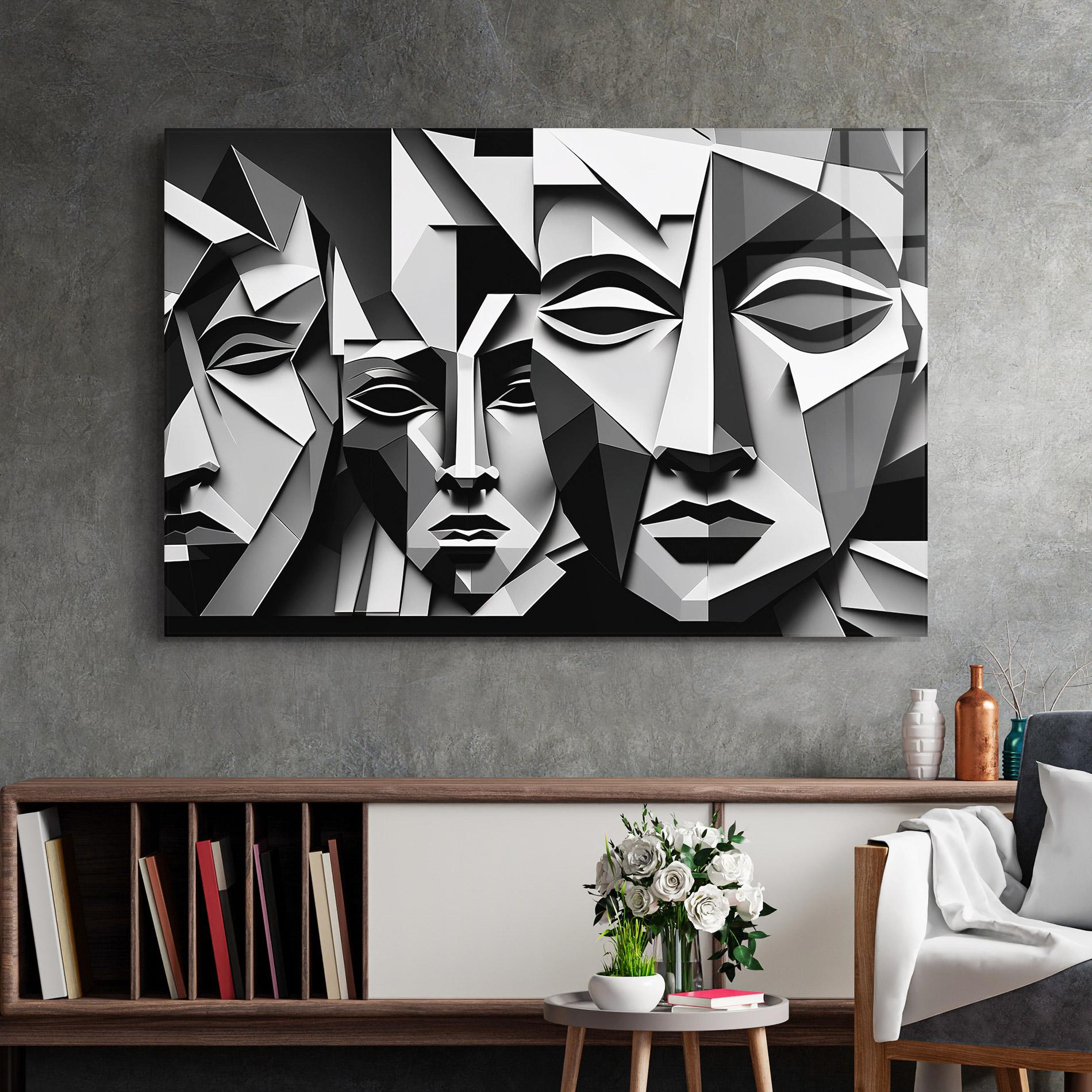 Glasbild Grey Faces Collage mockup 2
