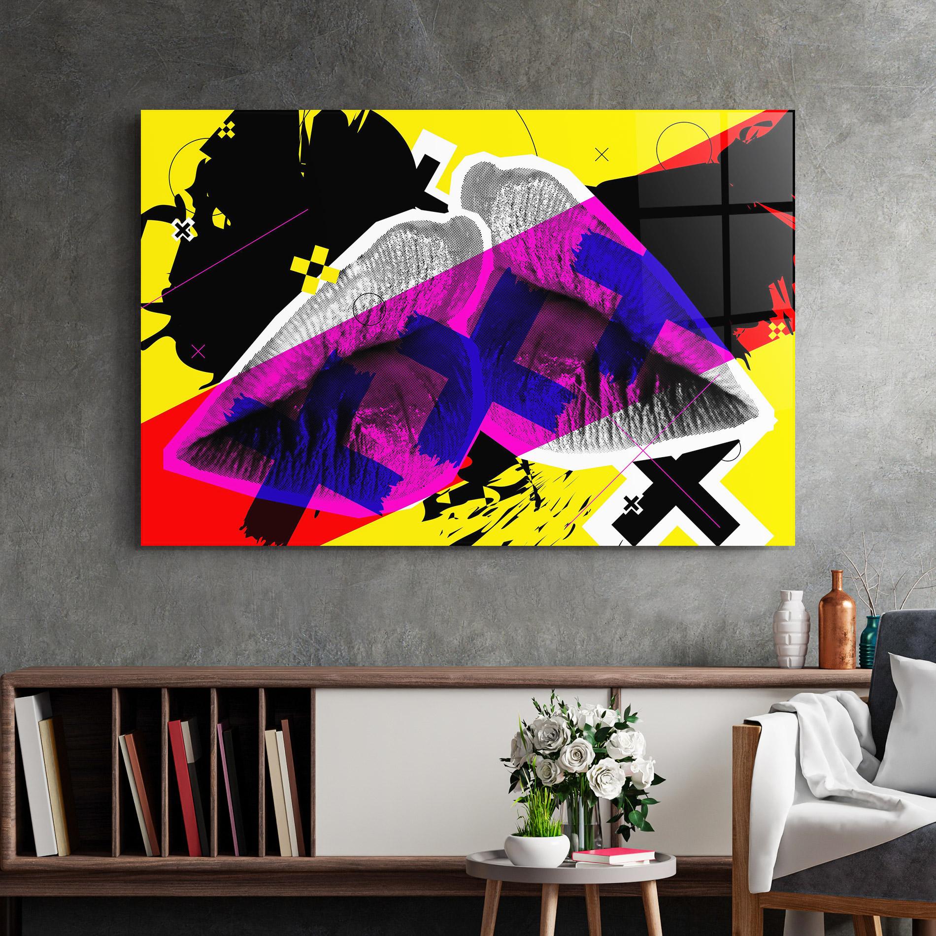 Glasbild Lips Purple Light mockup 2