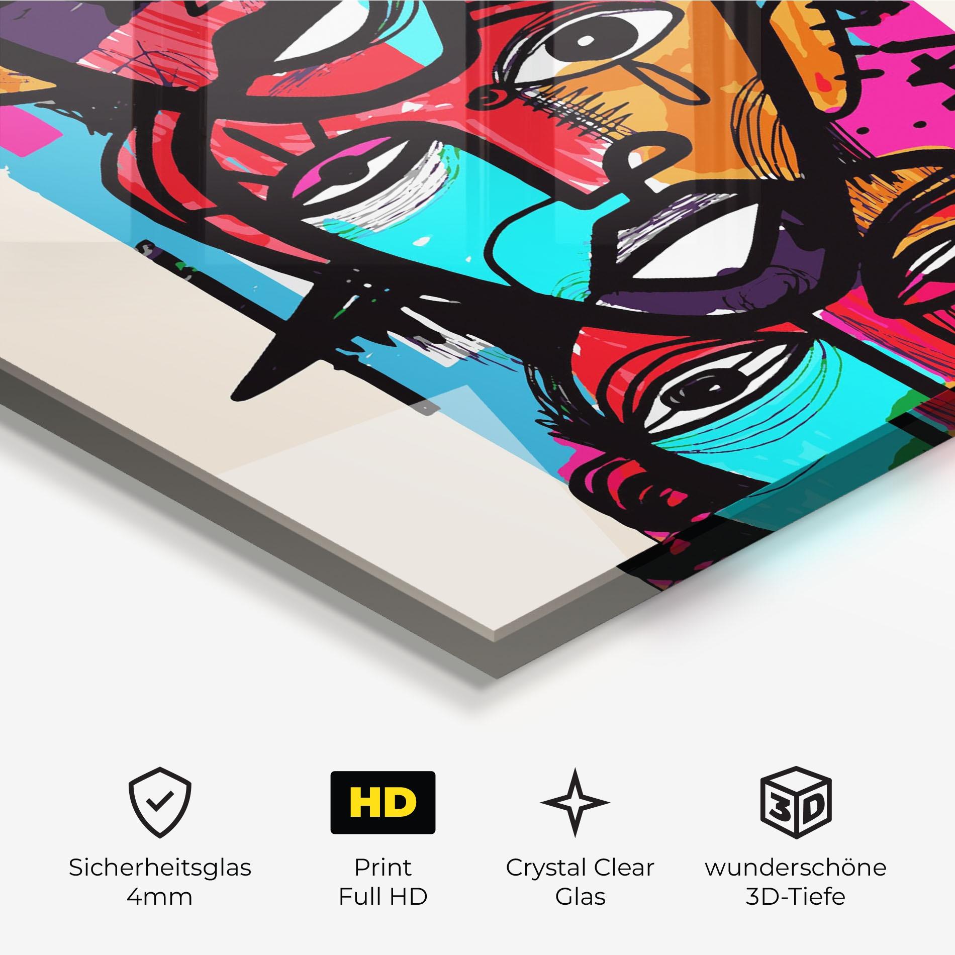 Glasbild Blue Orange Faces mockup 3