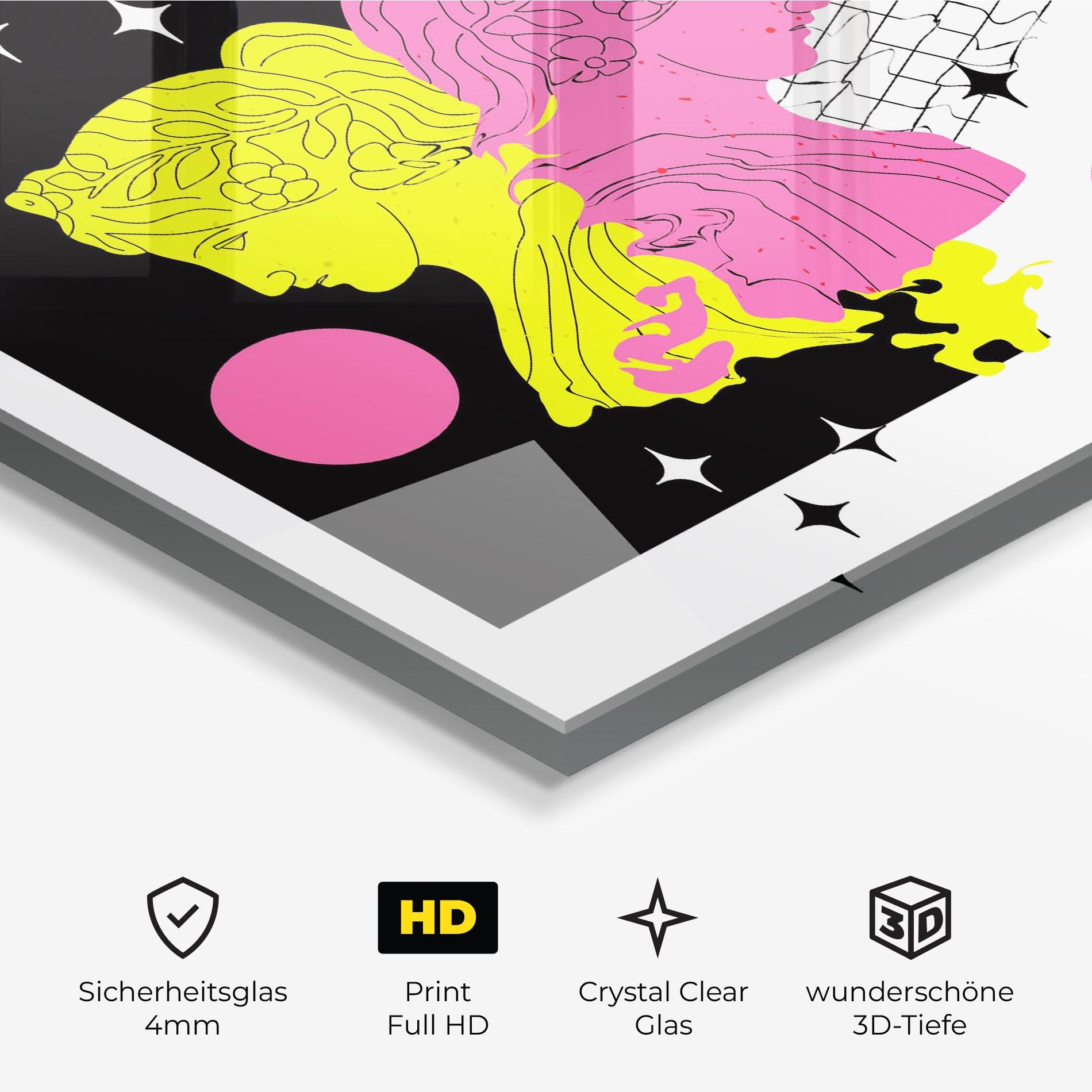 Glasbild Yellow Pink Statue mockup 3