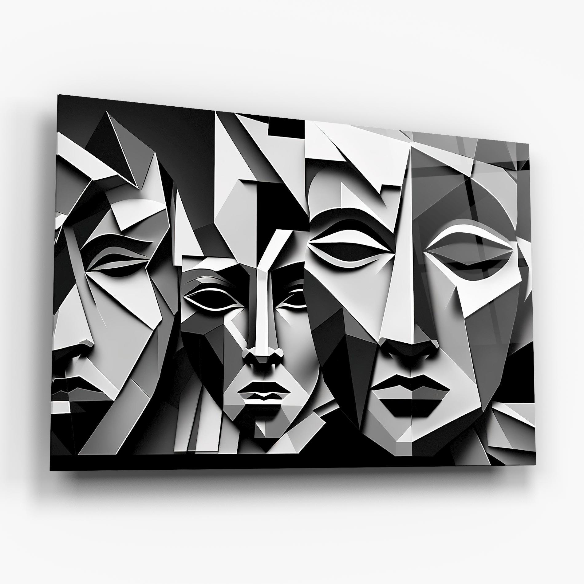 Glasbild Grey Faces Collage mockup 6