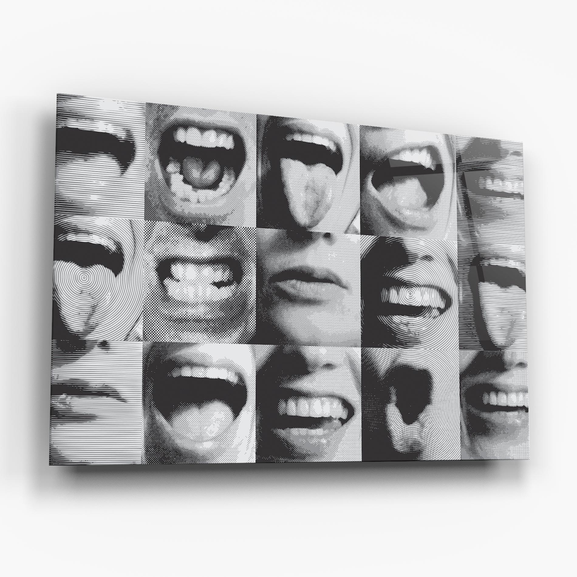 Glasbild Grey Mouth Collage mockup 6
