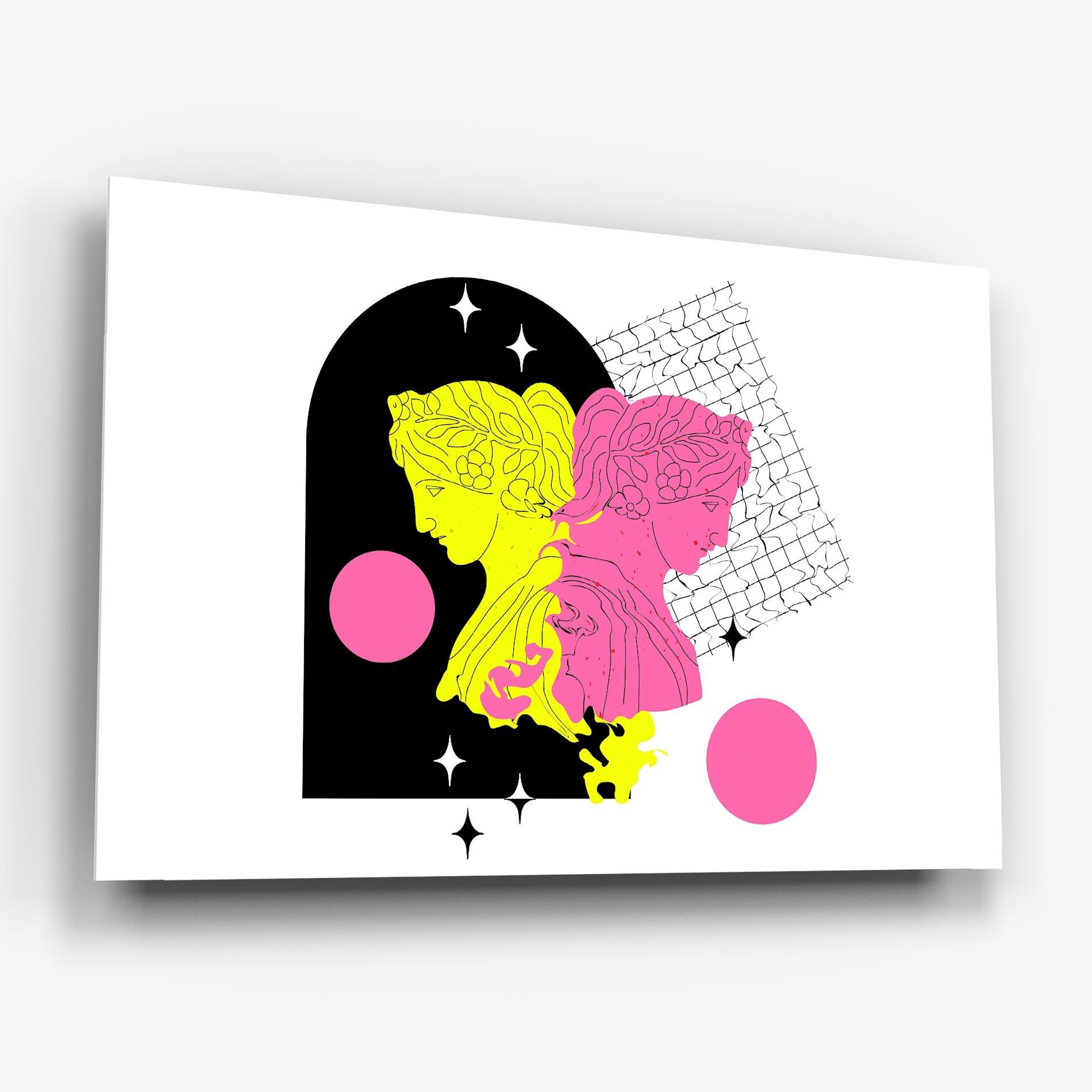 Glasbild Yellow Pink Statue mockup 6