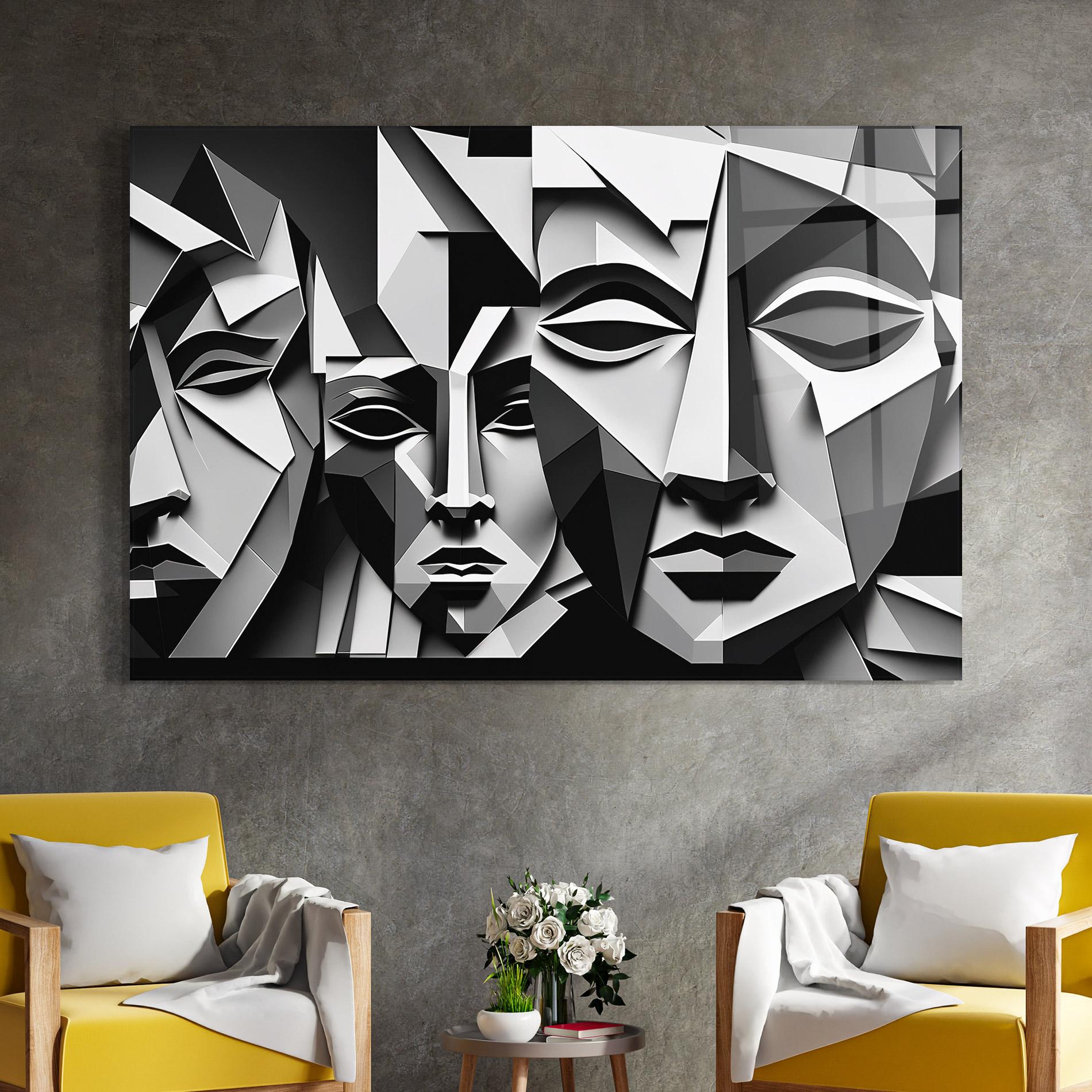 Glasbild Grey Faces Collage mockup 4