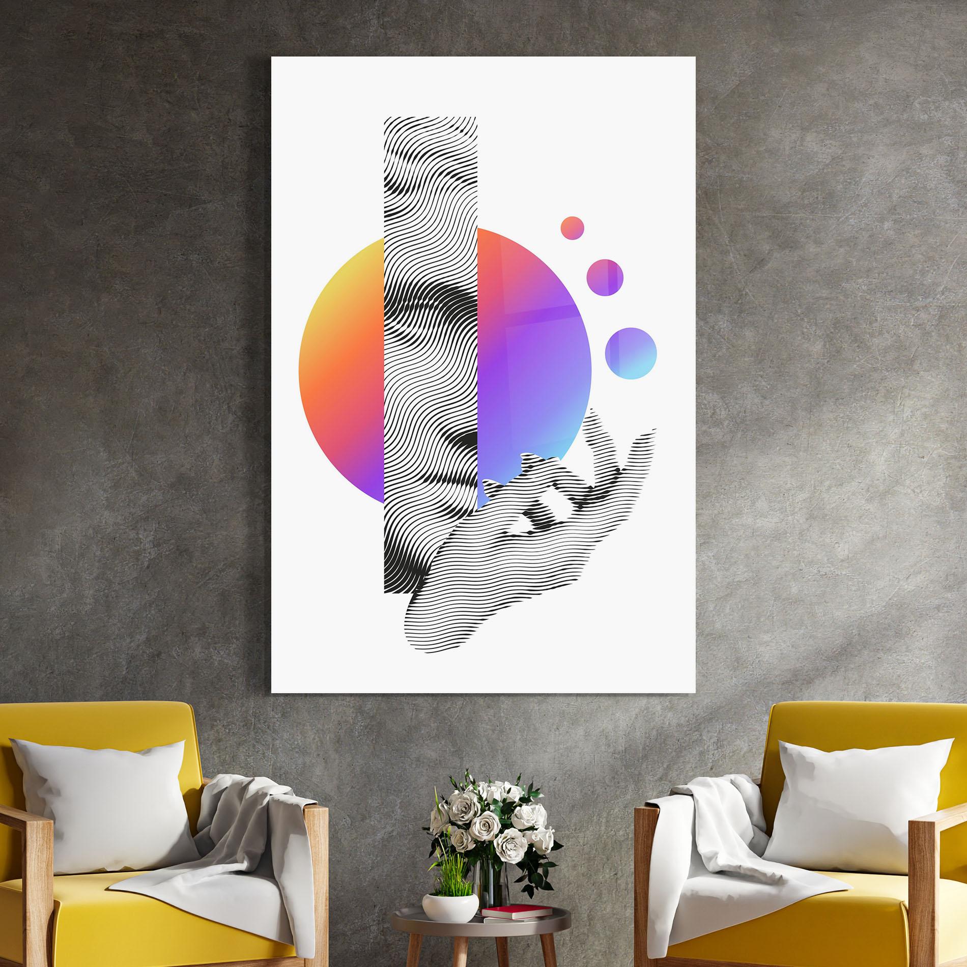 Glasbild Orange Light Statue mockup 4