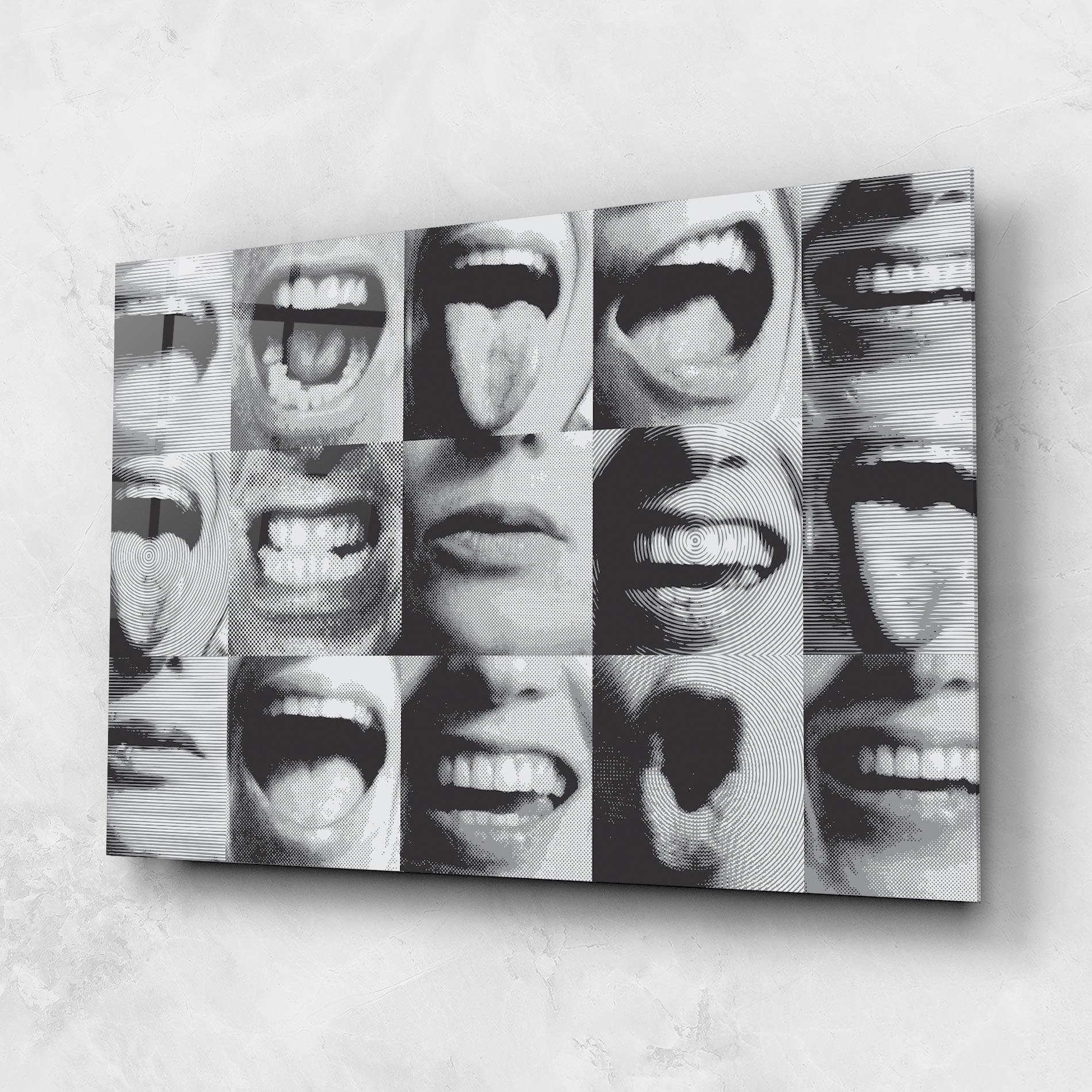 Glasbild Grey Mouth Collage mockup 1