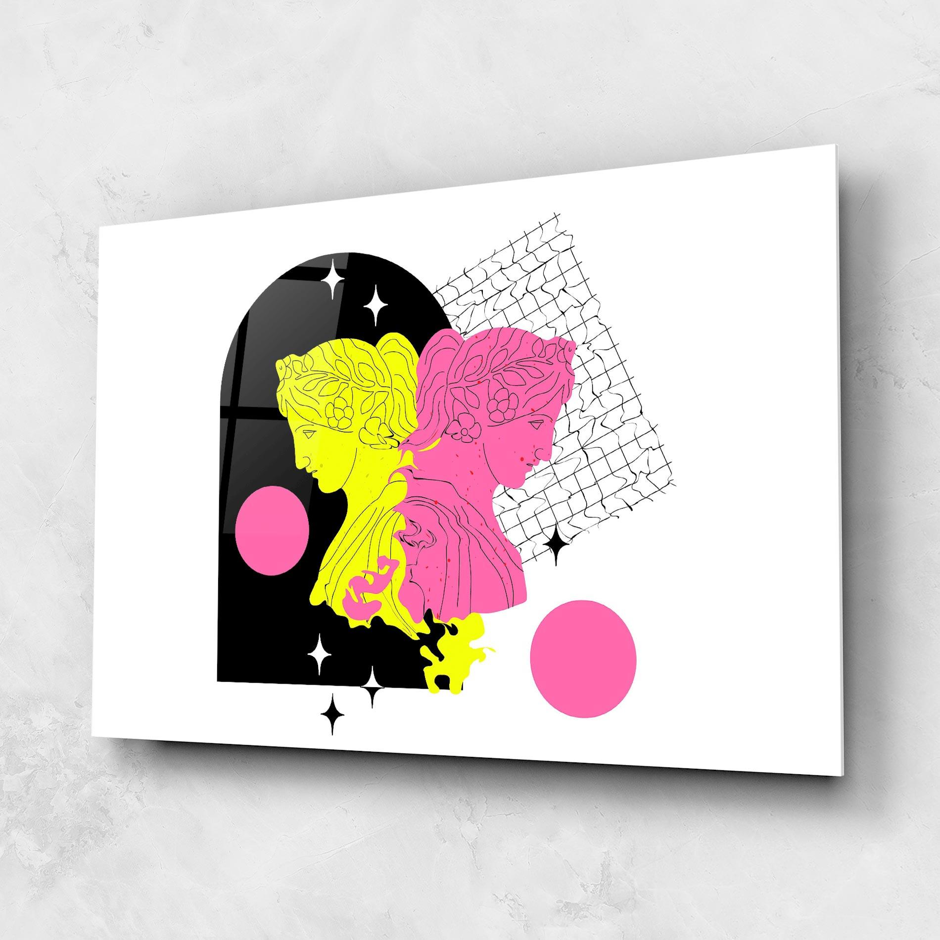 Glasbild Yellow Pink Statue mockup 1
