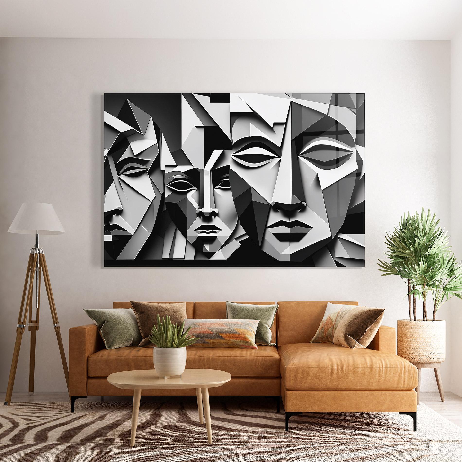 Glasbild Grey Faces Collage mockup 7