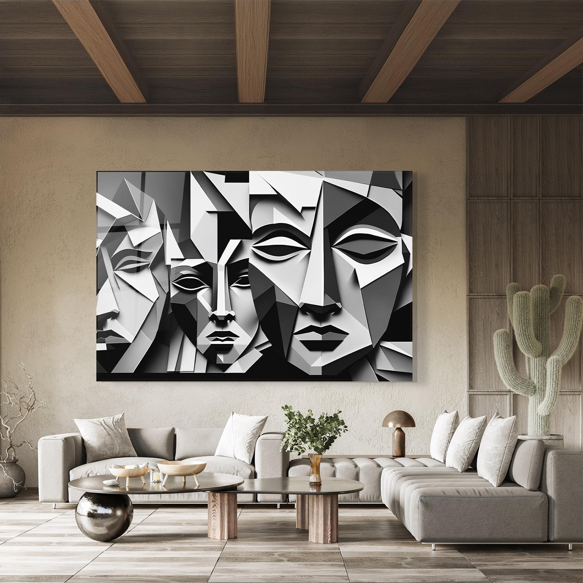 Glasbild Grey Faces Collage mockup 8