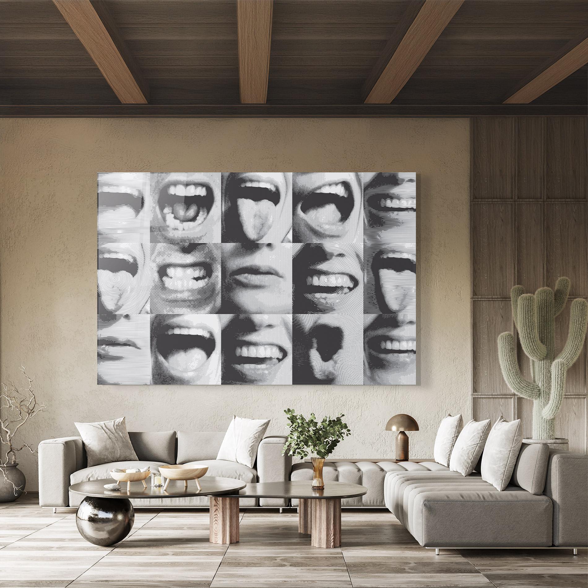 Glasbild Grey Mouth Collage mockup 8