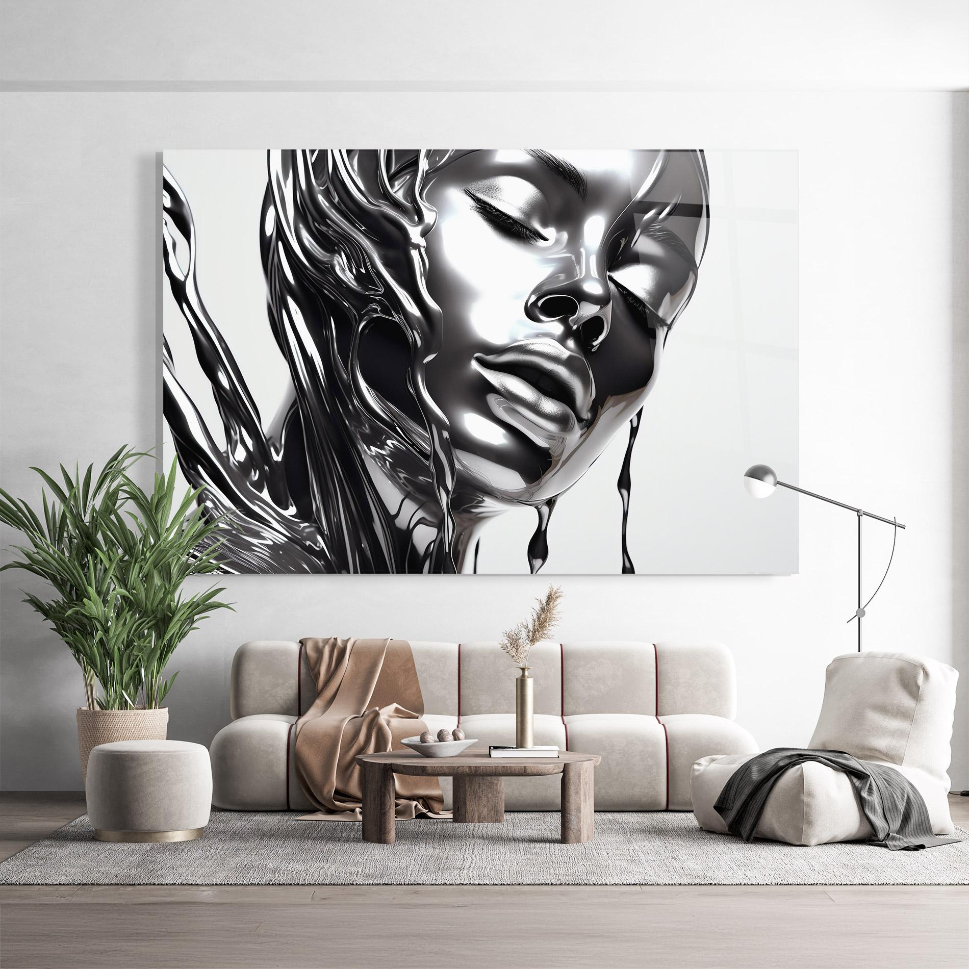 Glasbild Silver Liquid Woman mockup 9