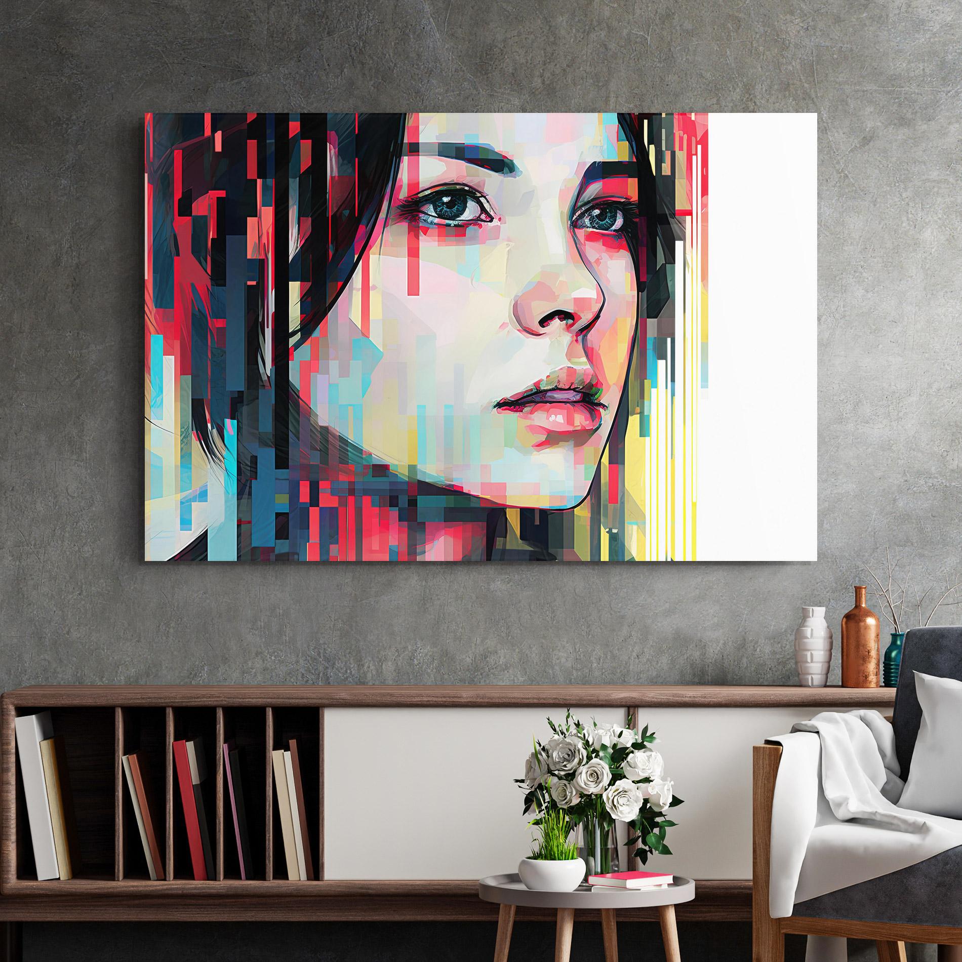 Glasbild Colorful Glitchy Girl mockup 2