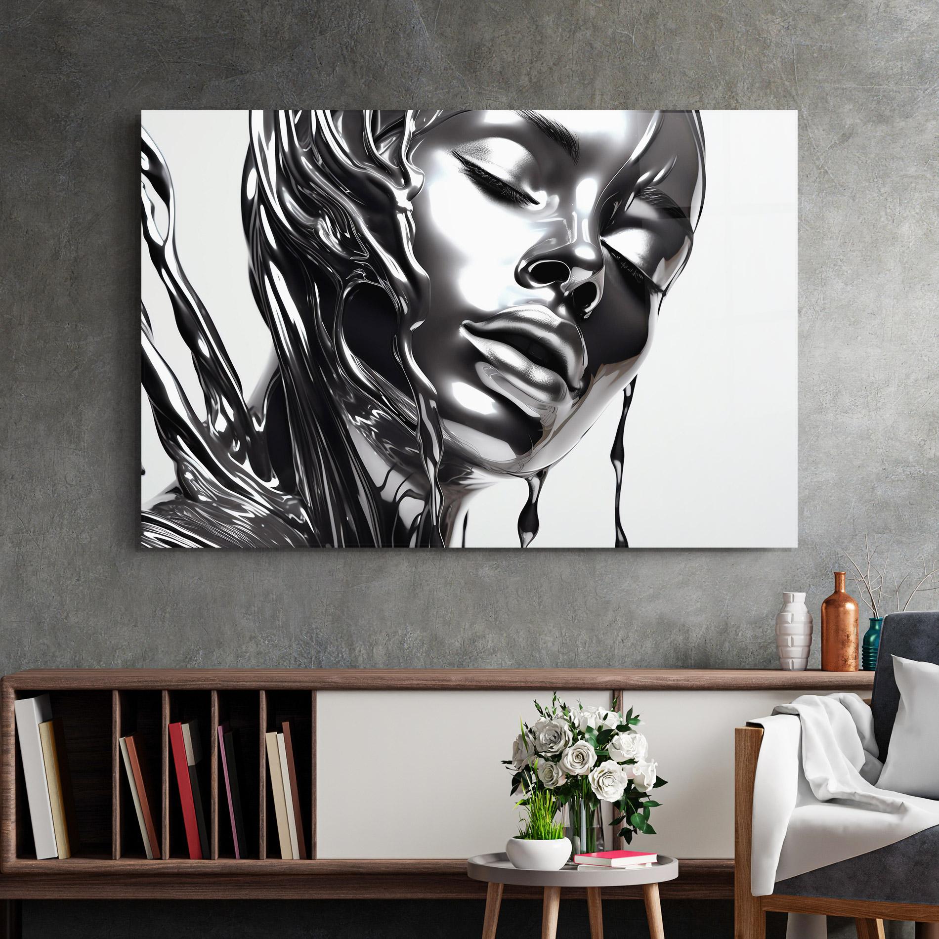 Glasbild Silver Liquid Woman mockup 2
