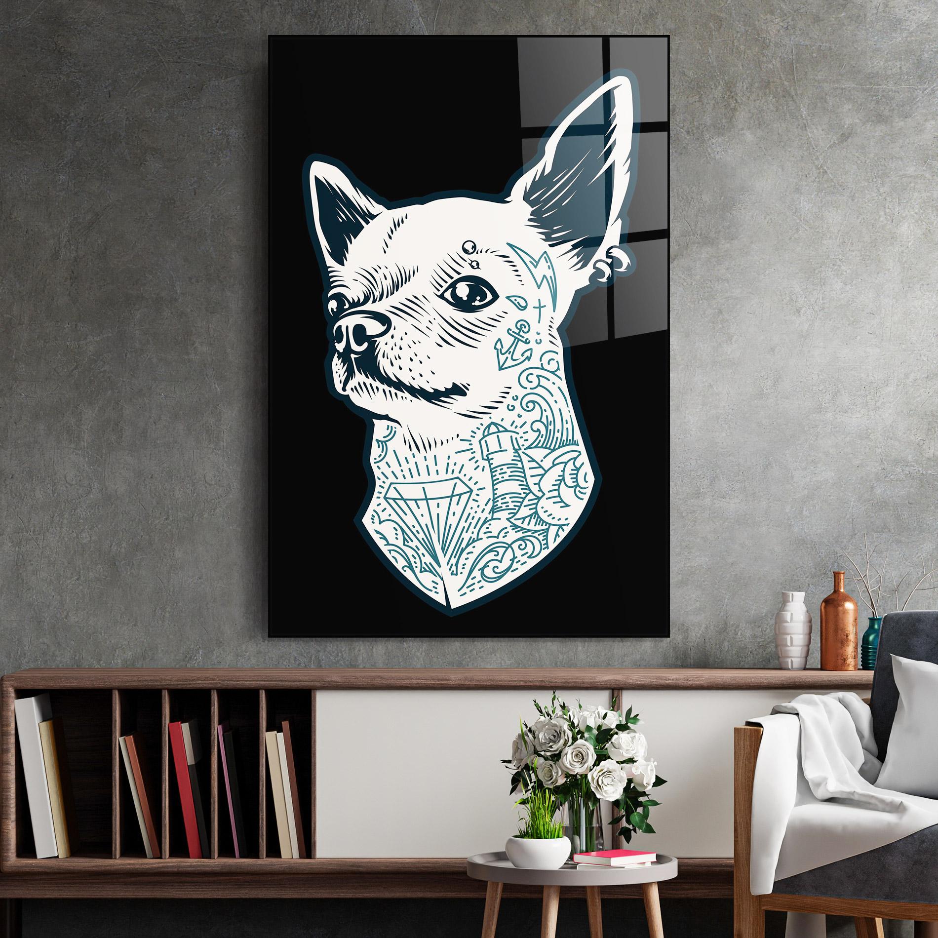 Glasbild Chihuahua Tattoo mockup 2