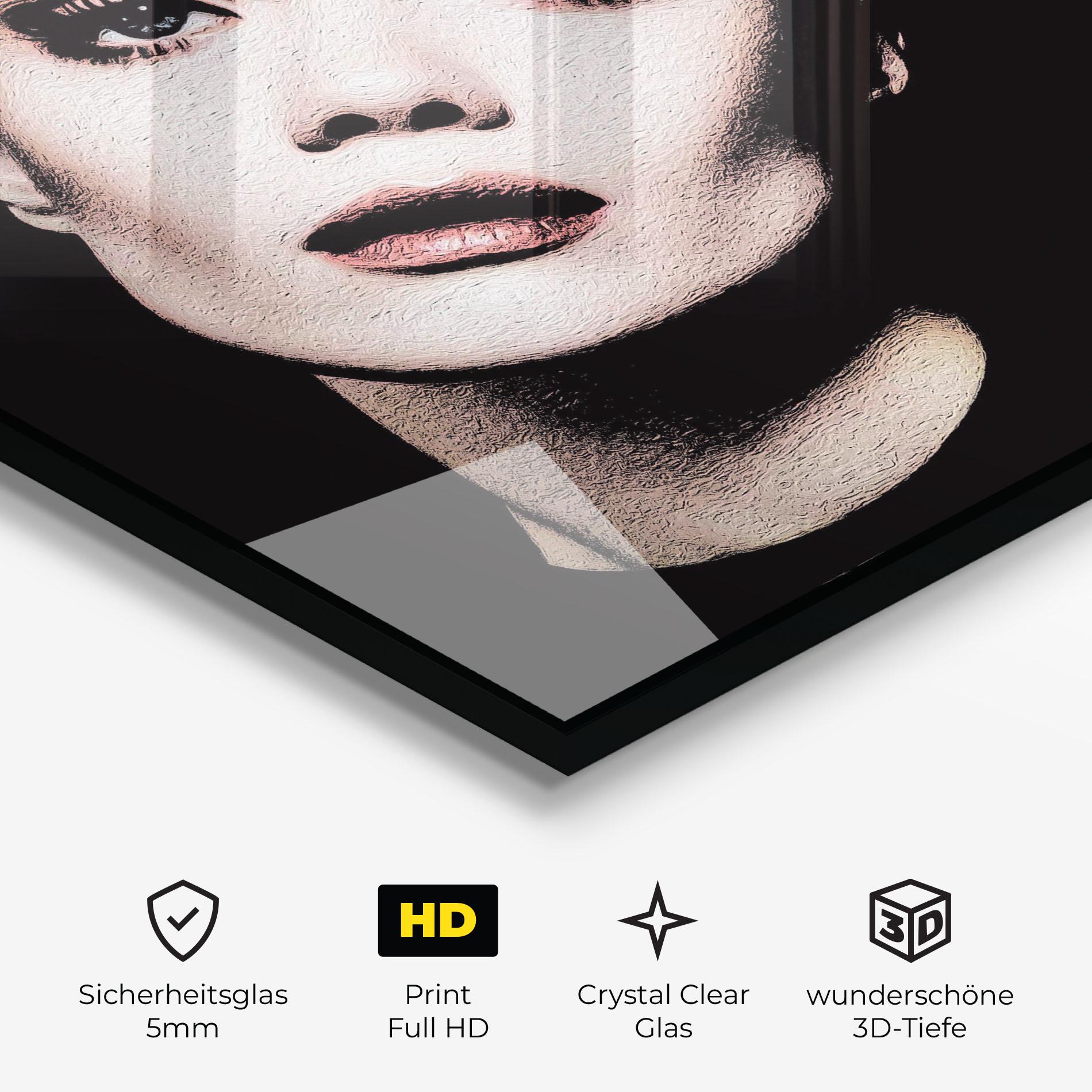 Glasbild Blue Eyes Lady mockup 3