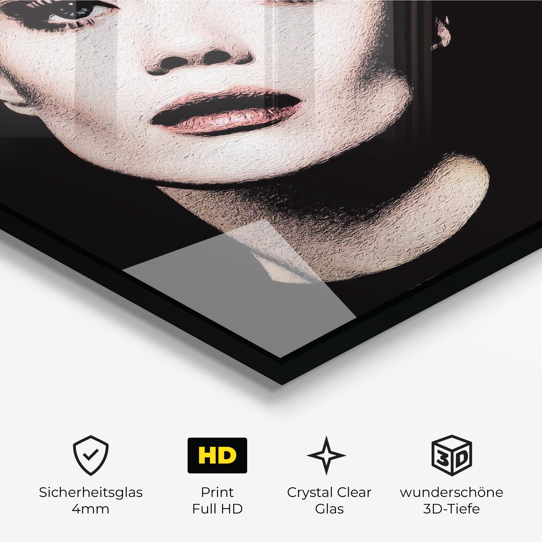 Glasbild Blue Eyes Lady mockup 3