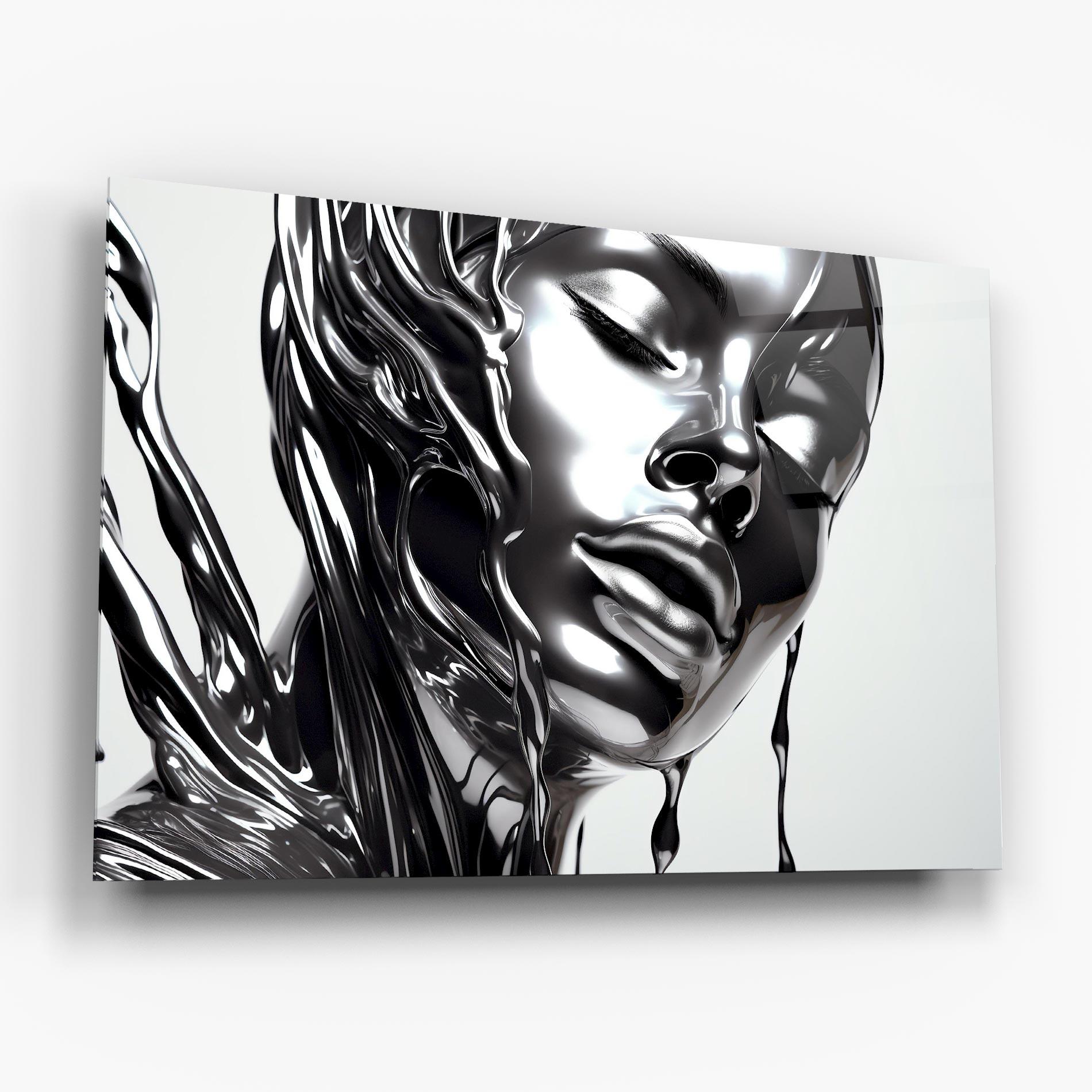 Glasbild Silver Liquid Woman mockup 6