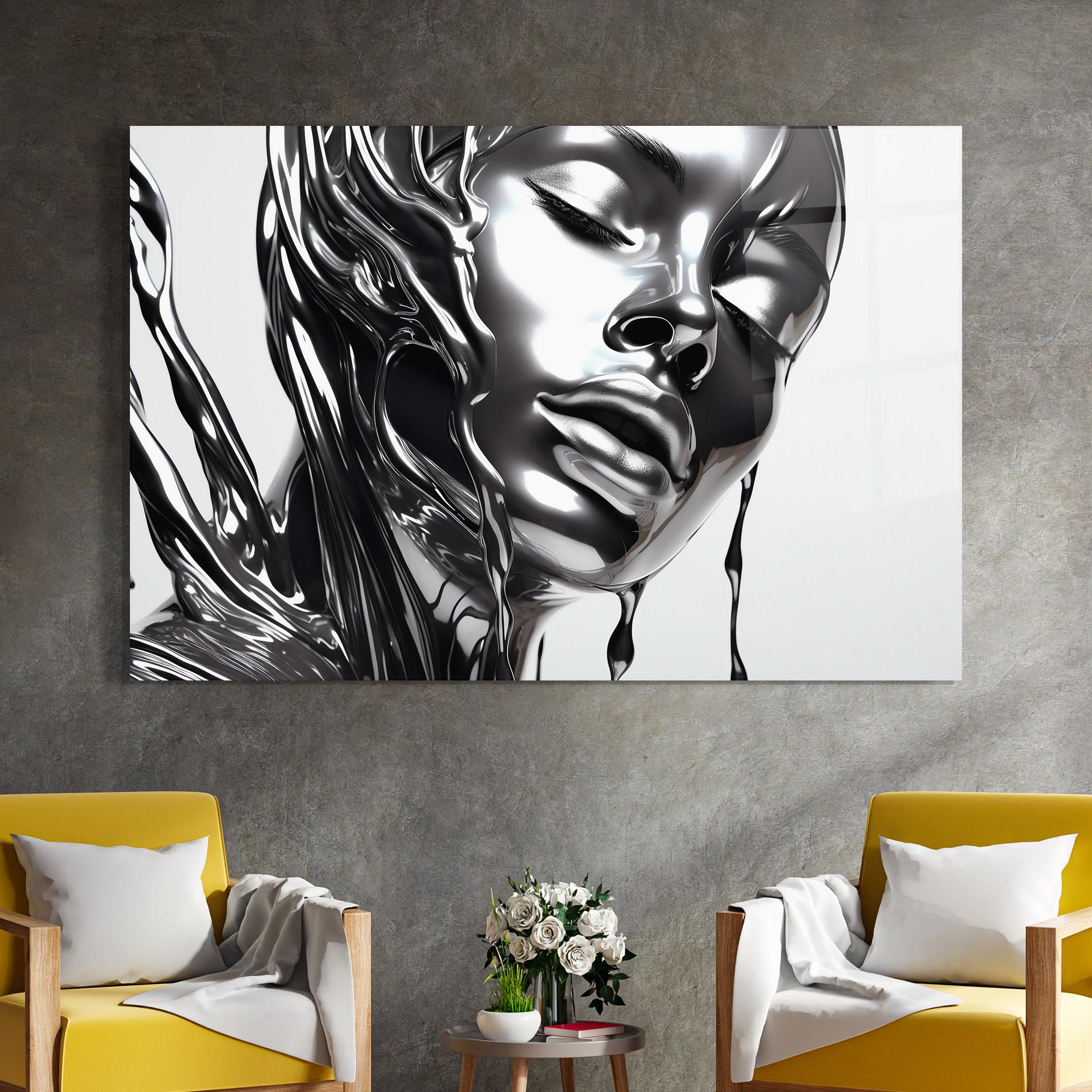 Glasbild Silver Liquid Woman mockup 4