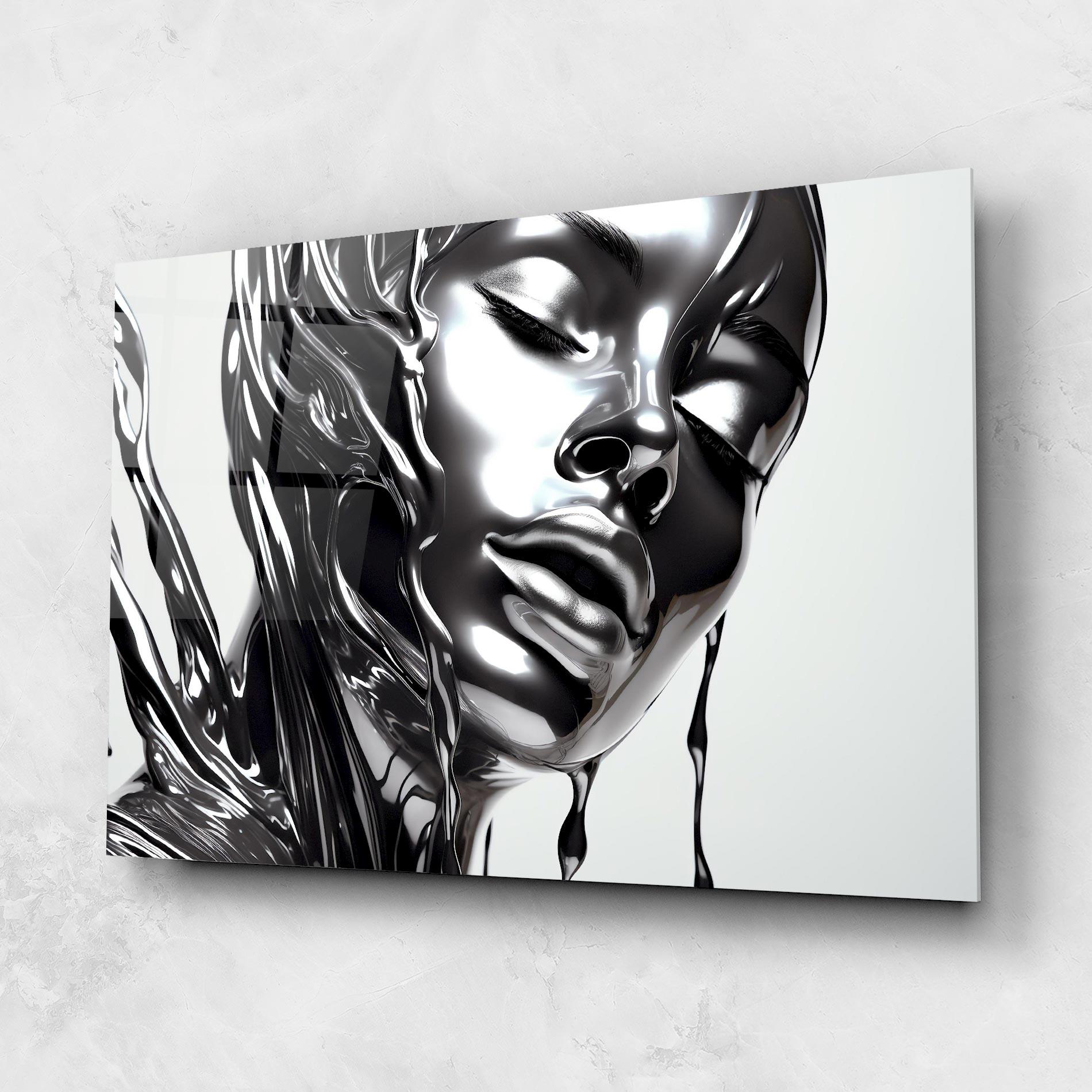 Glasbild Silver Liquid Woman mockup 1