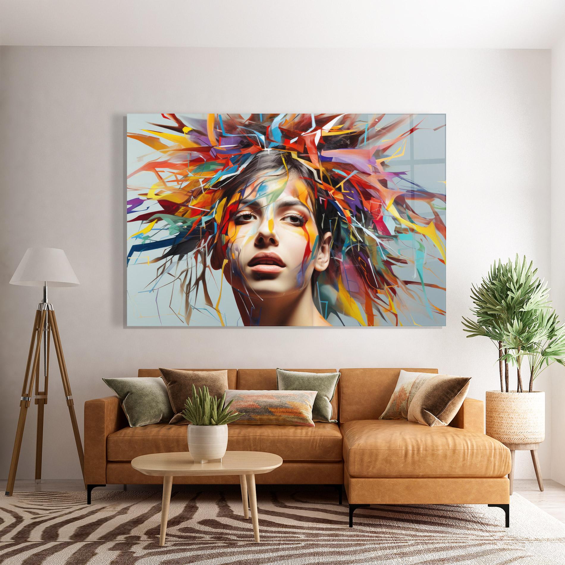 Glasbild Colorful Paint Hair mockup 7