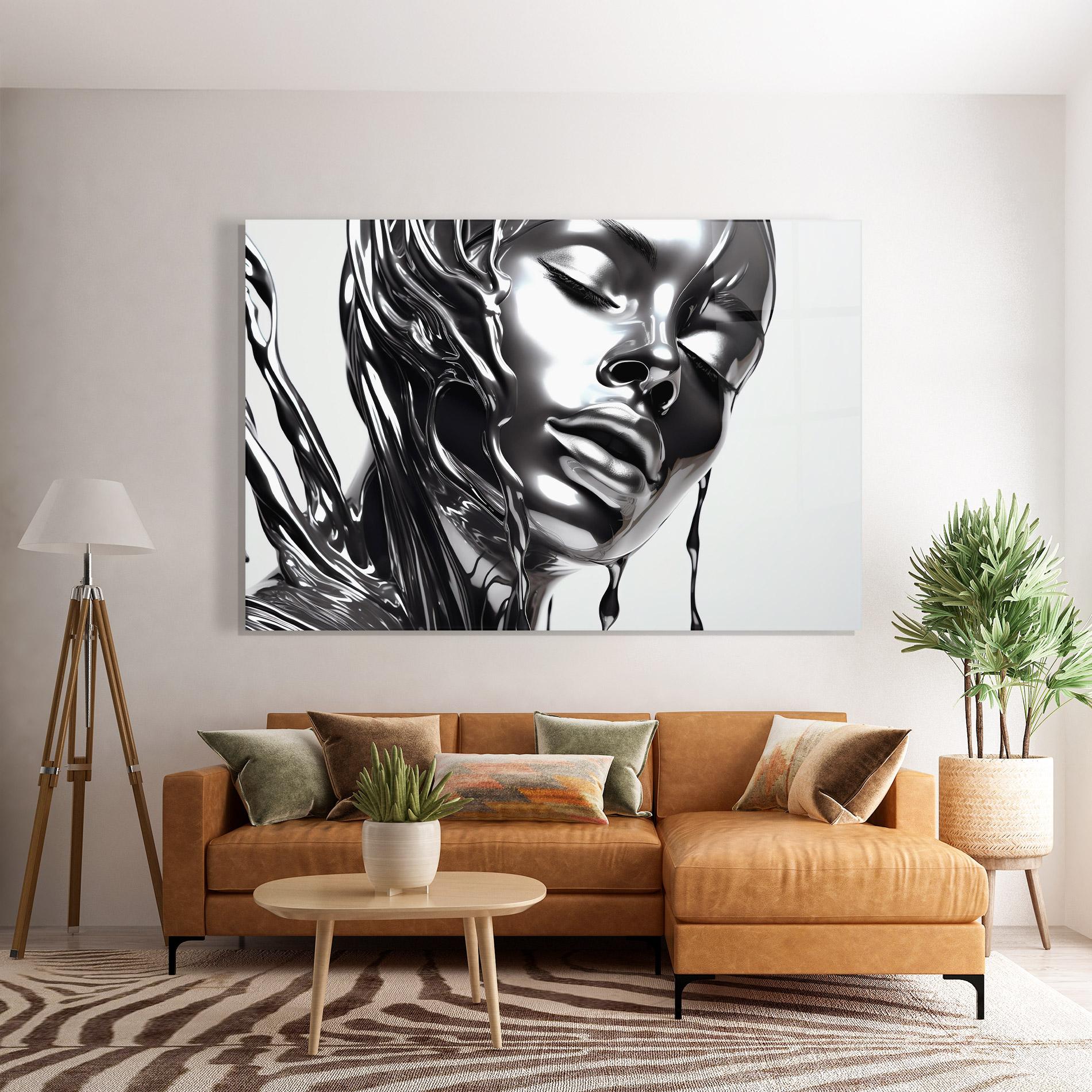Glasbild Silver Liquid Woman mockup 7