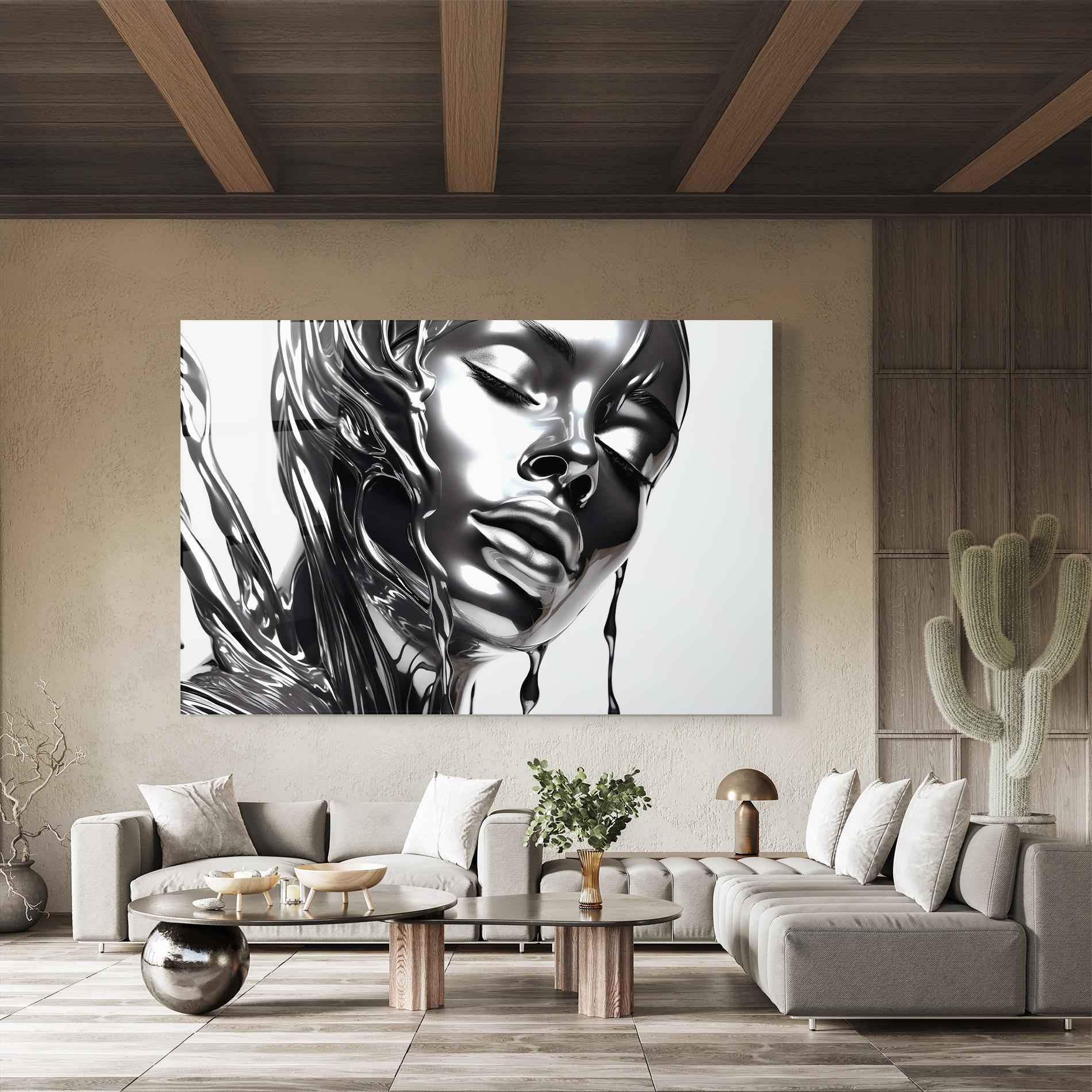 Glasbild Silver Liquid Woman mockup 8