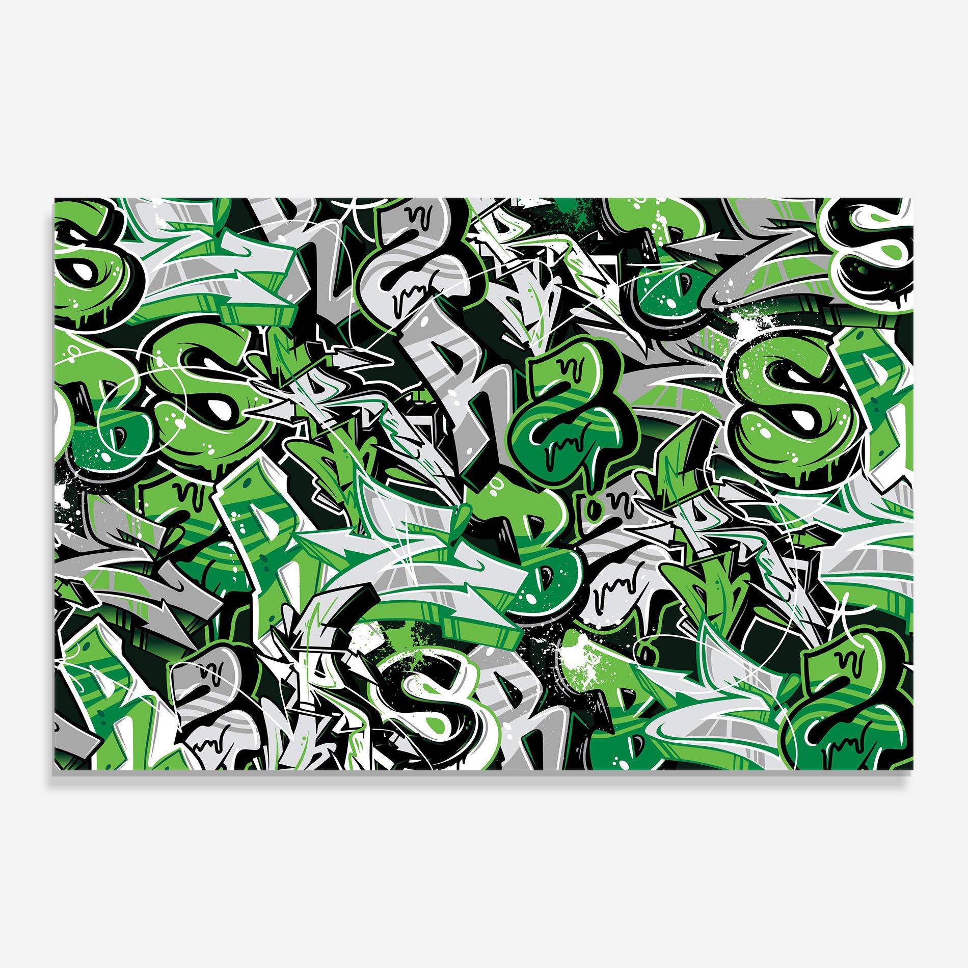 Glasbild Green Graffiti Letters mockup 0