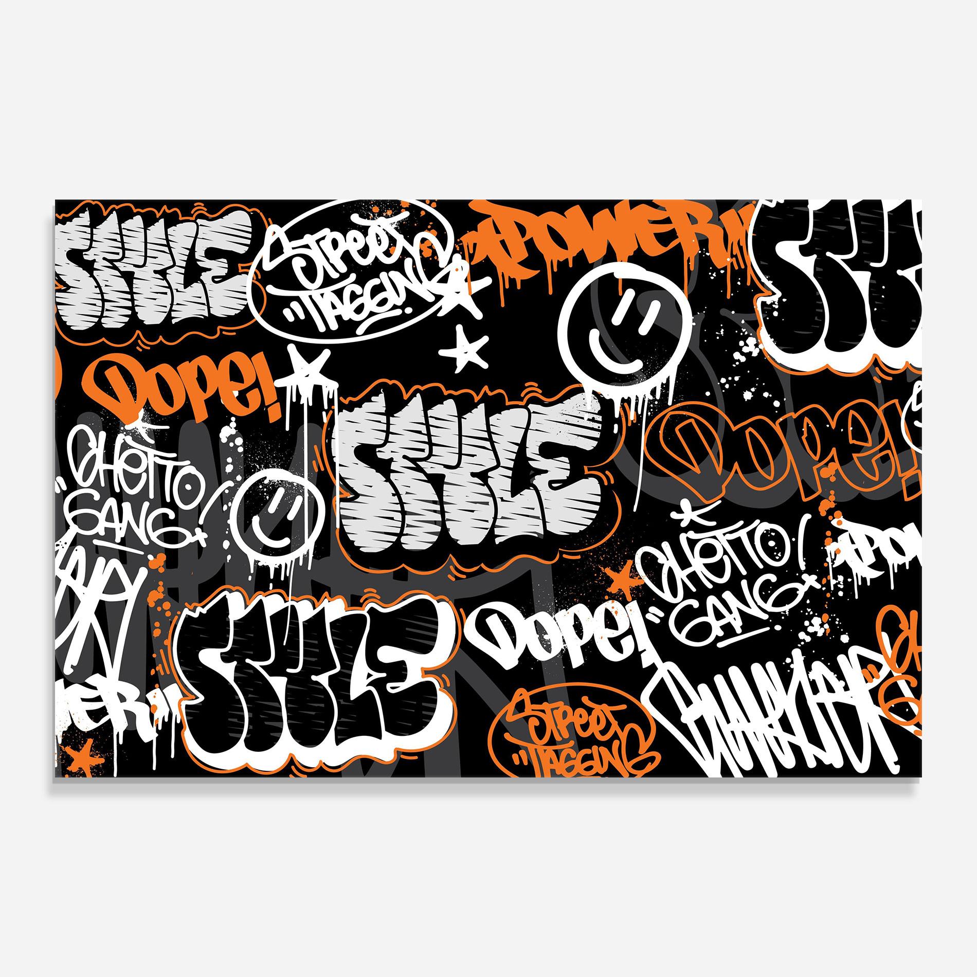 Glasbild Orange Black Graffiti mockup 0