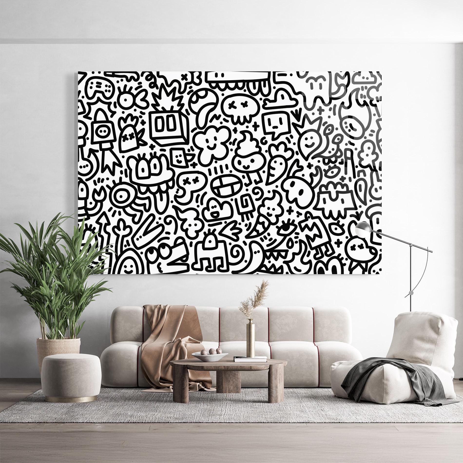 Glasbild Black Line Doodle mockup 9