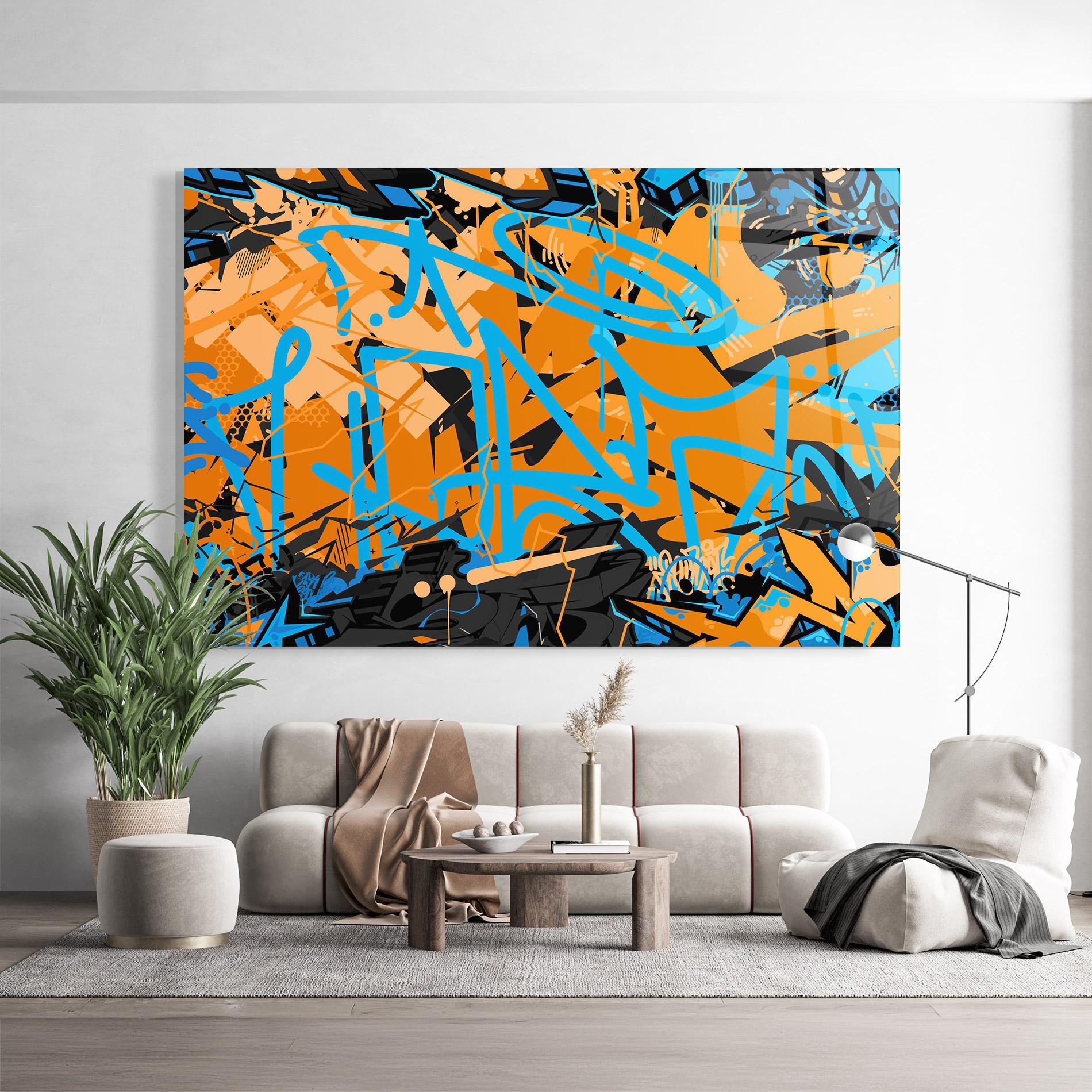 Glasbild Blue Orange Graffiti mockup 9