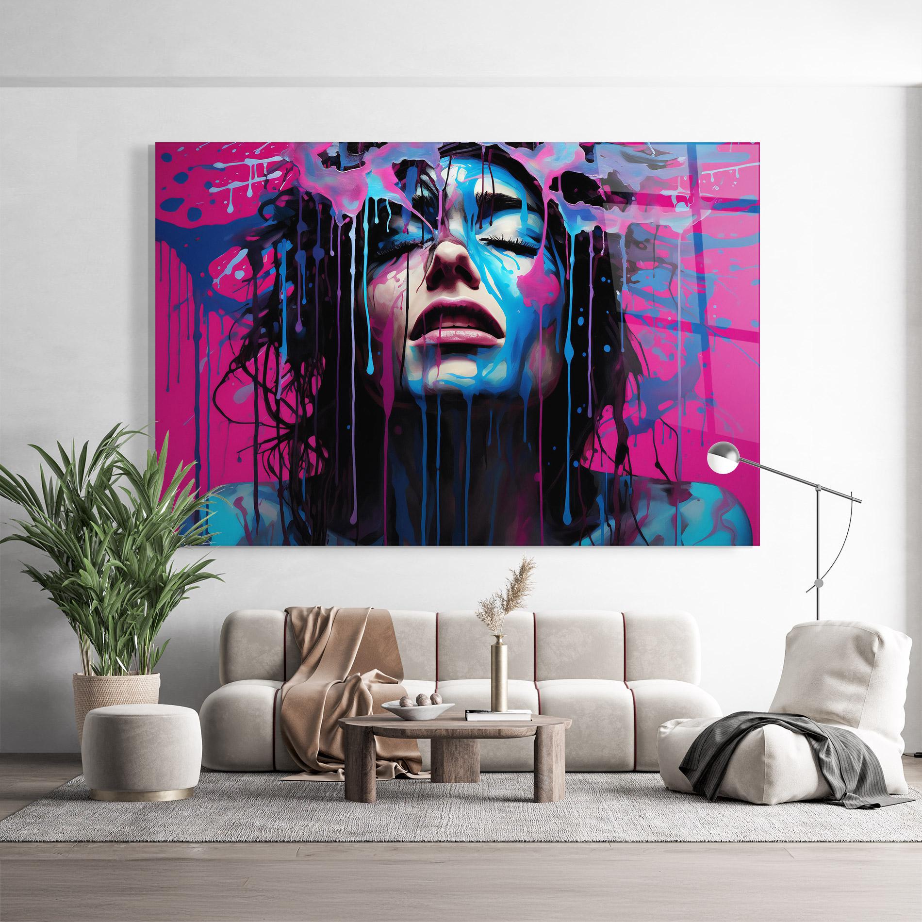 Glasbild Blue Pink Woman mockup 9
