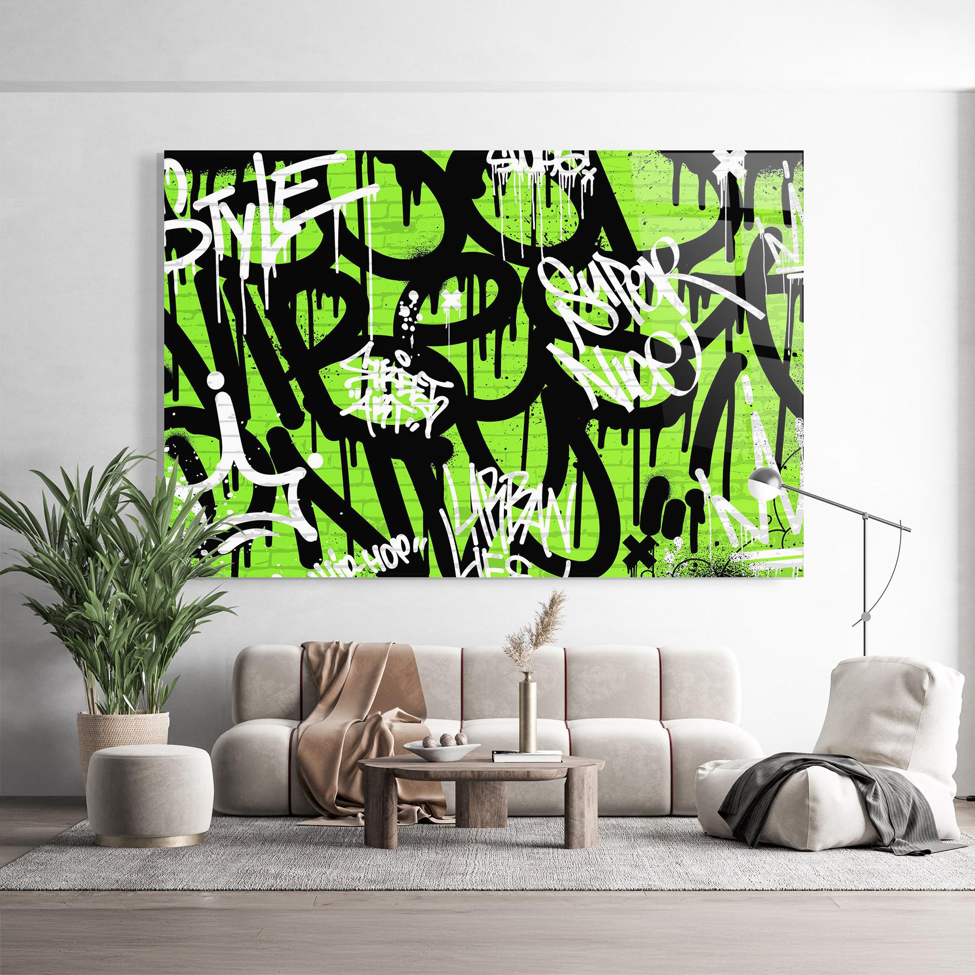 Glasbild Graffiti Green Style mockup 9
