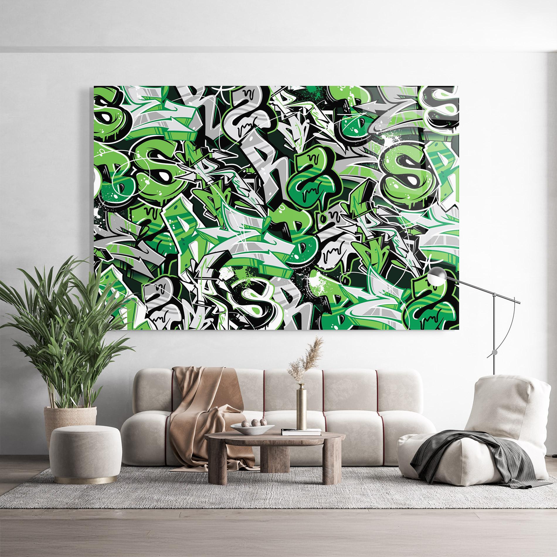 Glasbild Green Graffiti Letters mockup 9