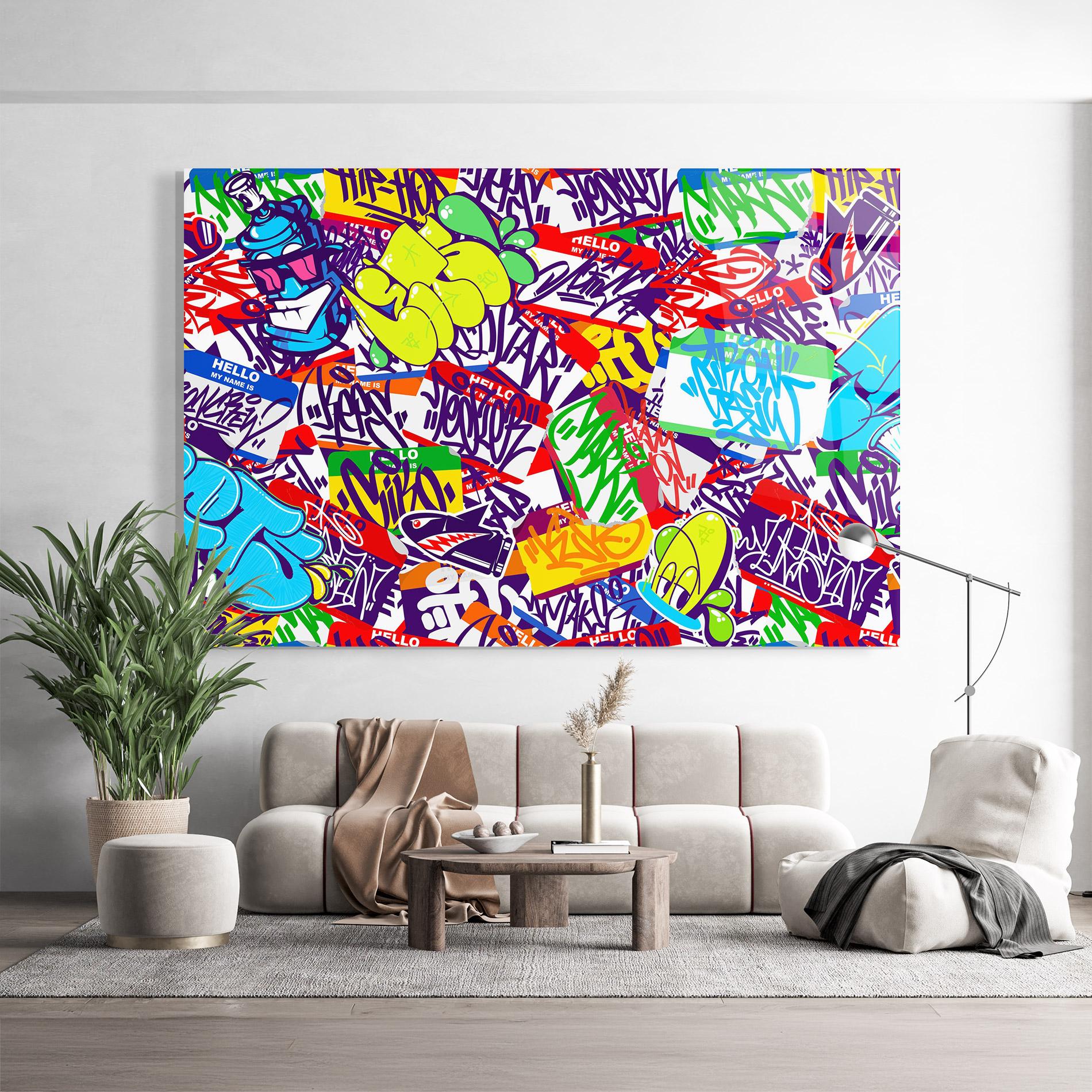 Glasbild Hello Graffiti Name mockup 9