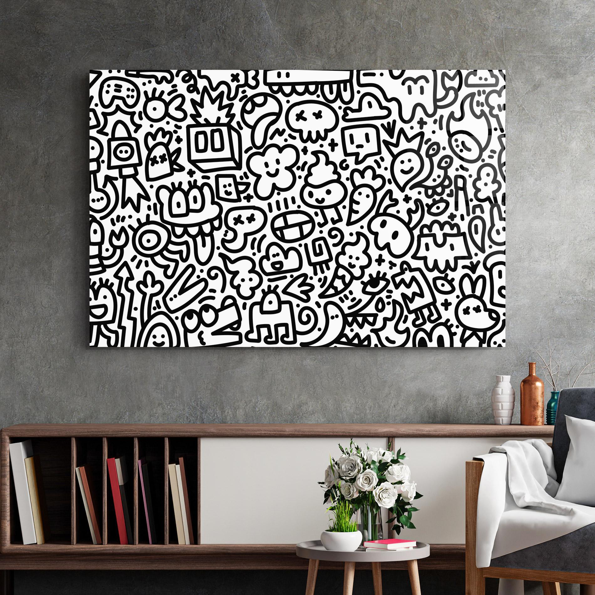 Glasbild Black Line Doodle mockup 2