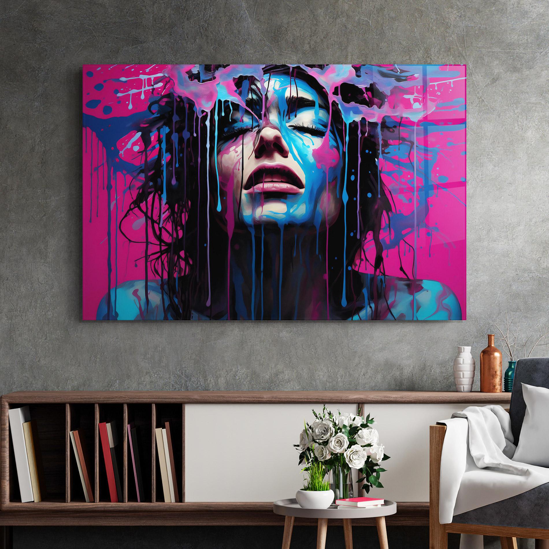 Glasbild Blue Pink Woman mockup 2