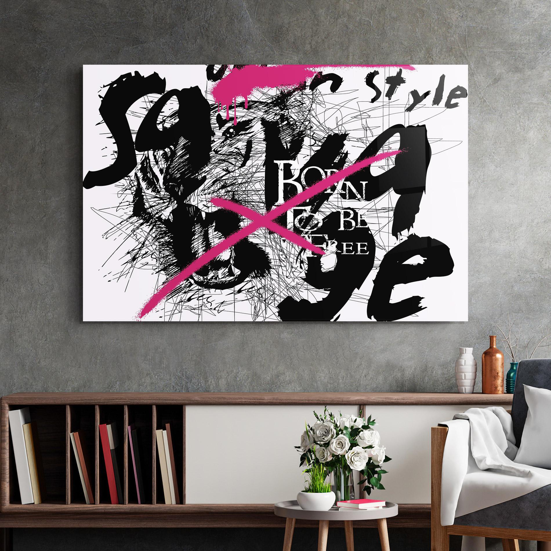 Glasbild Born Free Graffiti mockup 2